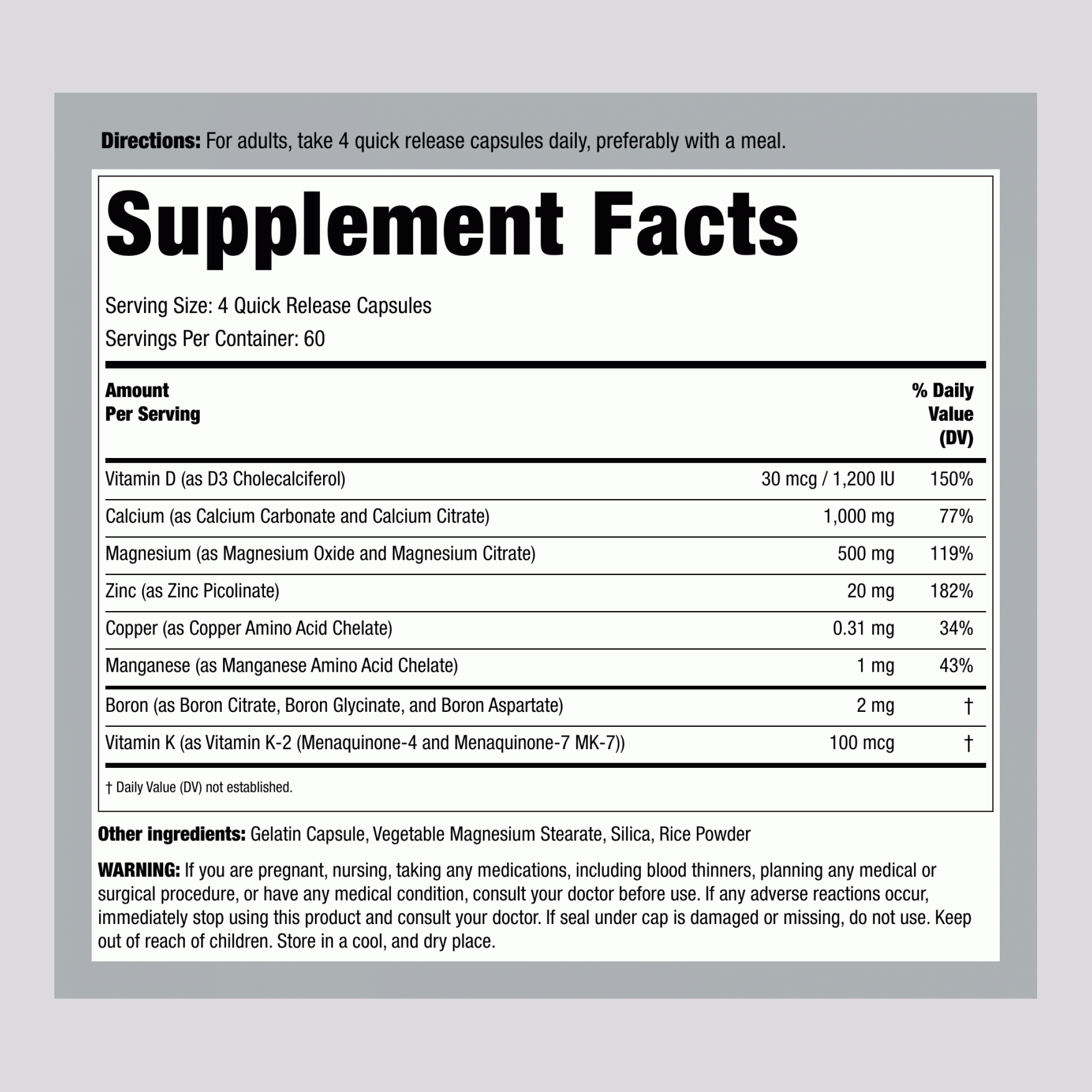 Bone Support with Vitamin K2, 240 Quick Release Capsules