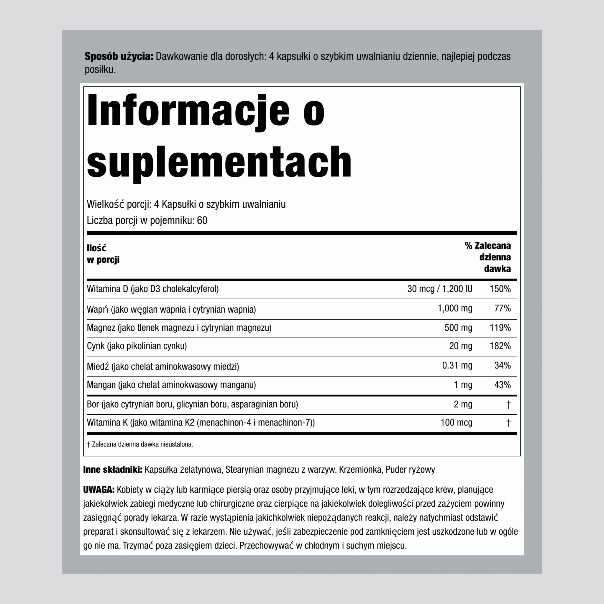 Wsparcie dla kości z witaminą K2 240 Kapsułki o szybkim uwalnianiu       