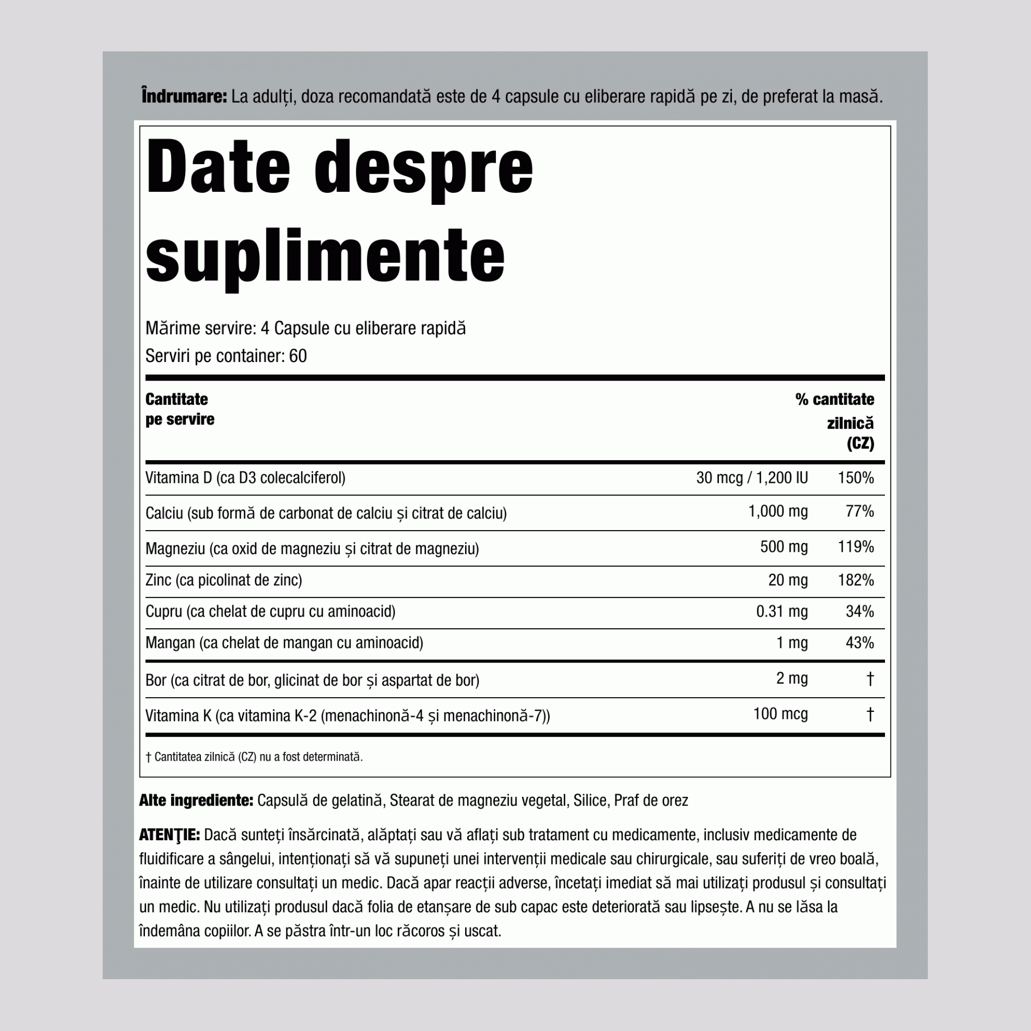 Suport pentru oase cu vitamina K2 240 Capsule cu eliberare rapidă       