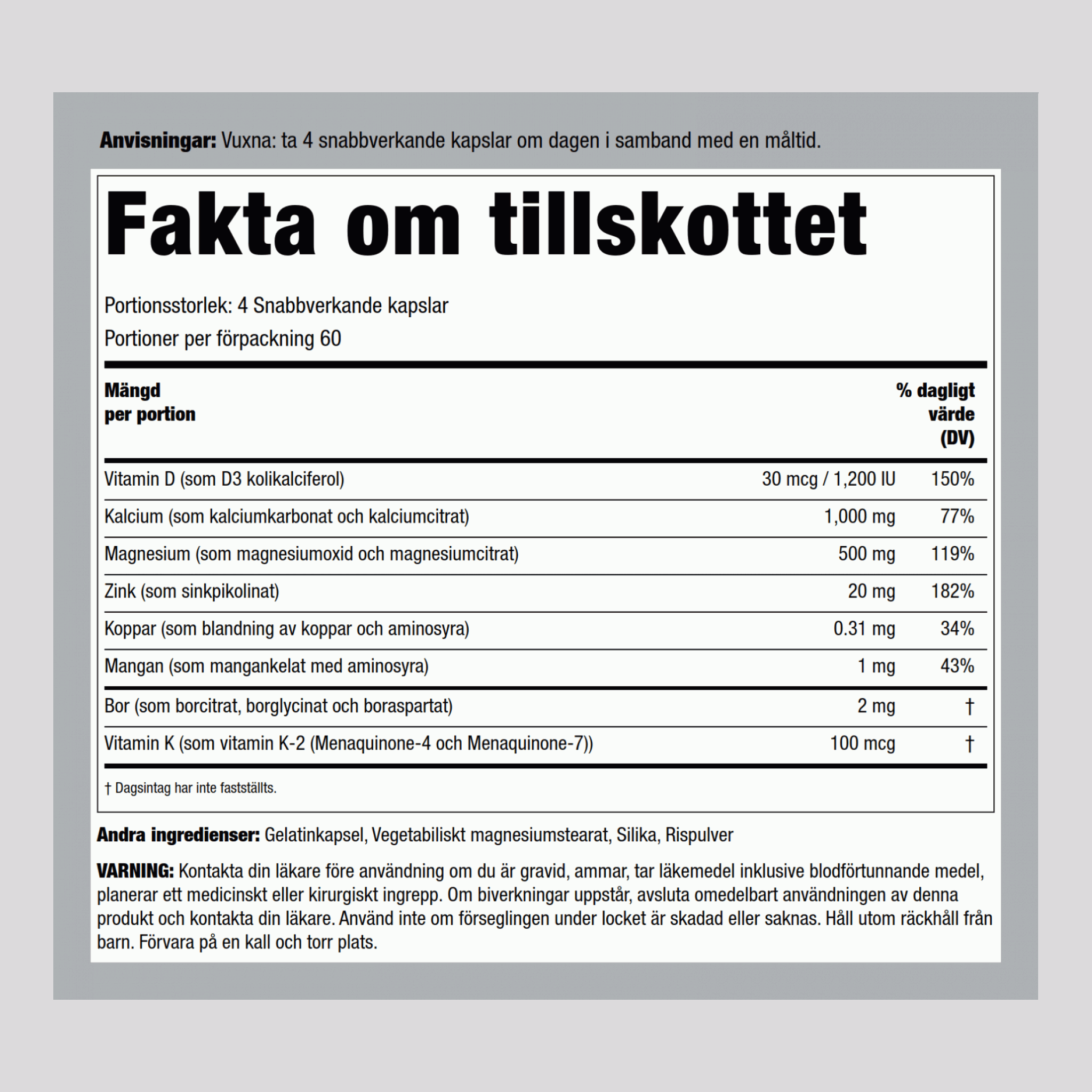 Skellttfrämjande vitamin K2 240 Snabbverkande kapslar       