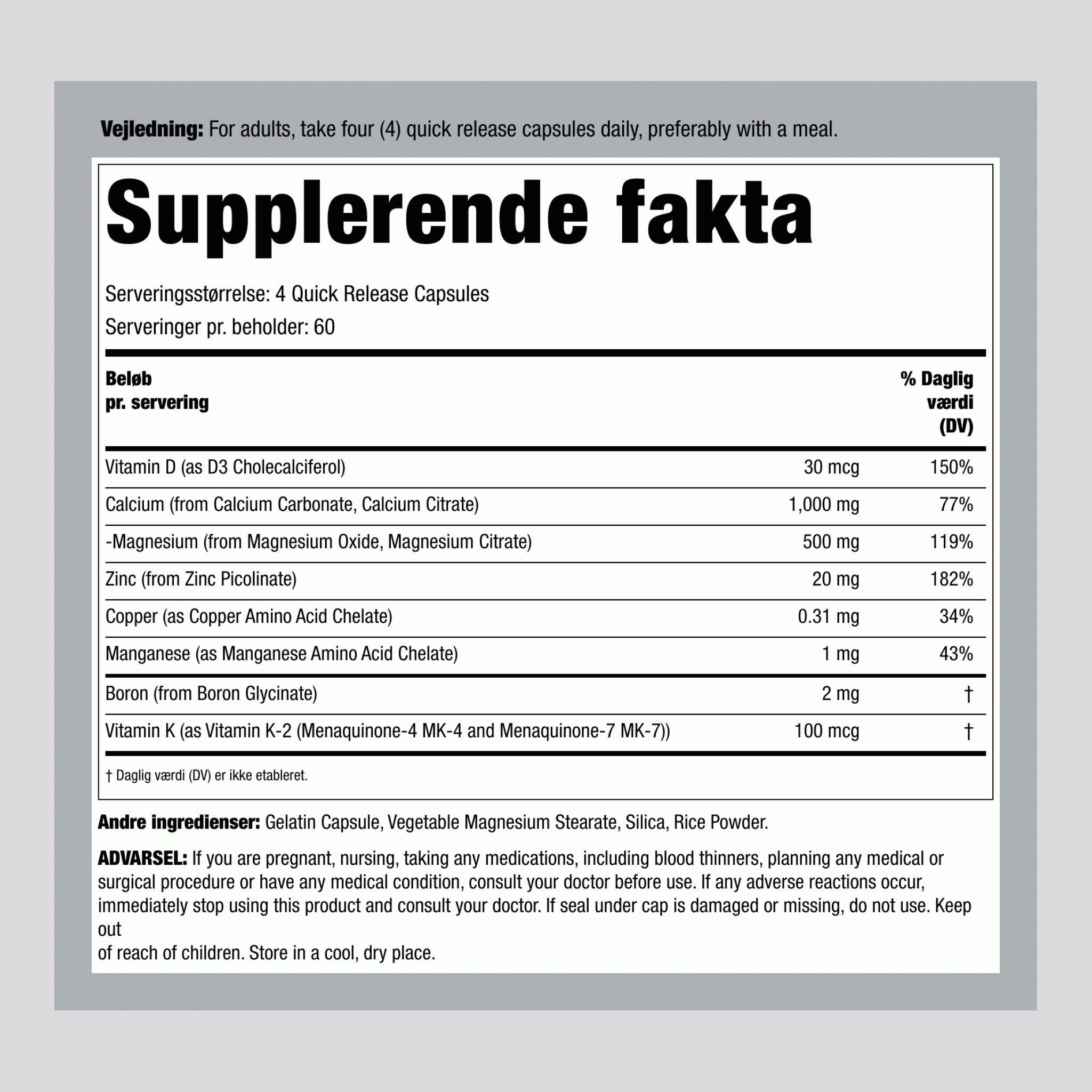 Knogletilskud med vitamin K2,  240 Kapsler for hurtig frigivelse 2 Flasker