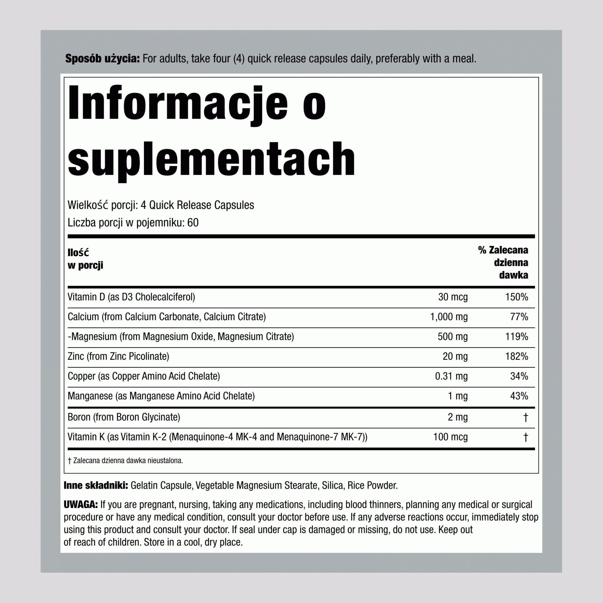 Wsparcie dla kości z witaminą K2,  240 Kapsułki o szybkim uwalnianiu 2 Butelki