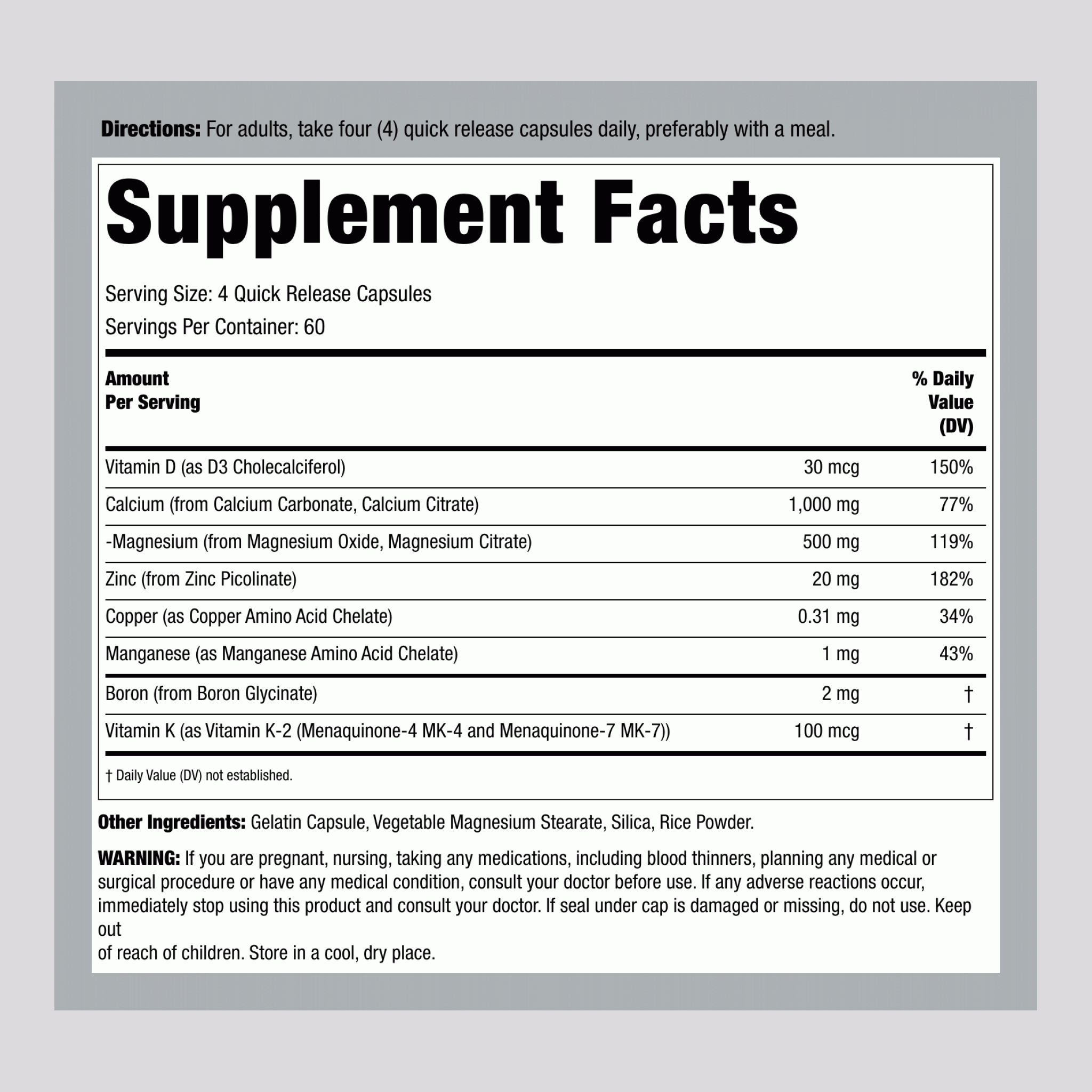 骨骼營養和維生素K2,  240 快速釋放膠囊 2 瓶子