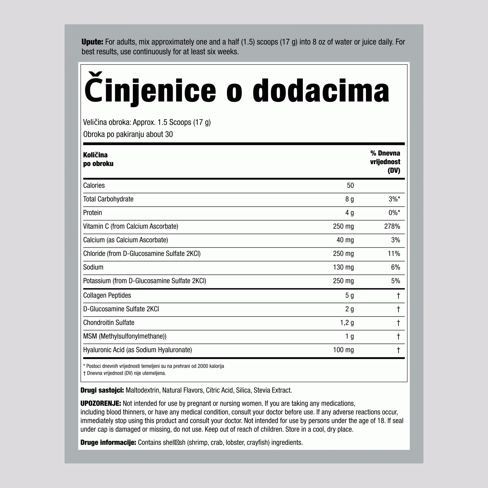 Kolagenska formula za zglobove s glukozaminom plus ArthFree u prahu 1.12 lb 510 g Boca    