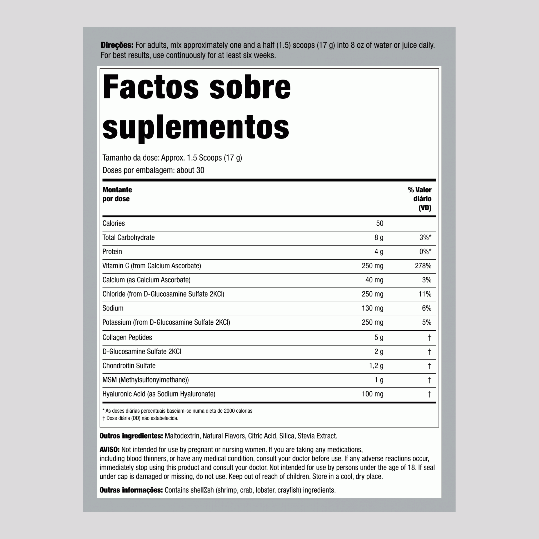 Fórmula de Colágeno para as articulações com Glucosamina em Pó ArthFree 1.12 lb 510 g Frasco    