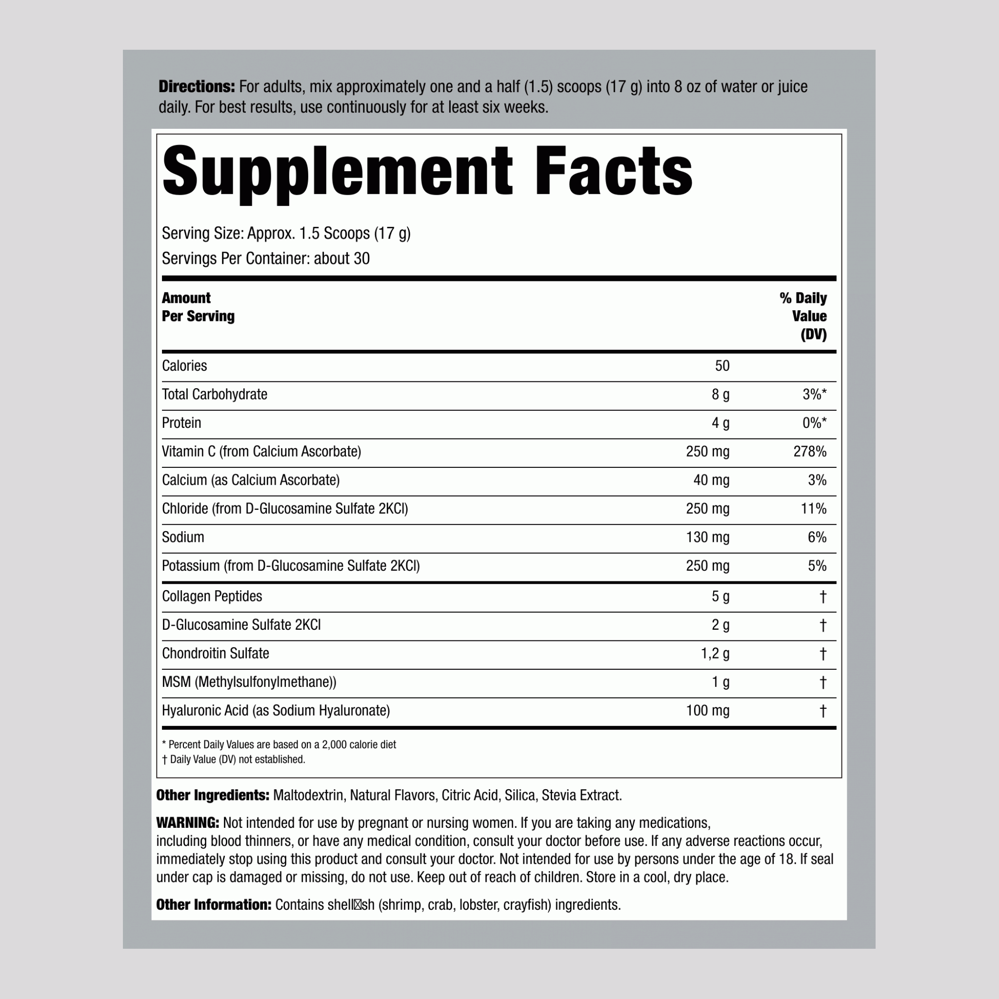 關節膠原蛋白配方含氨基葡萄糖粉和關節舒 1.12 磅 510 g 酒瓶    