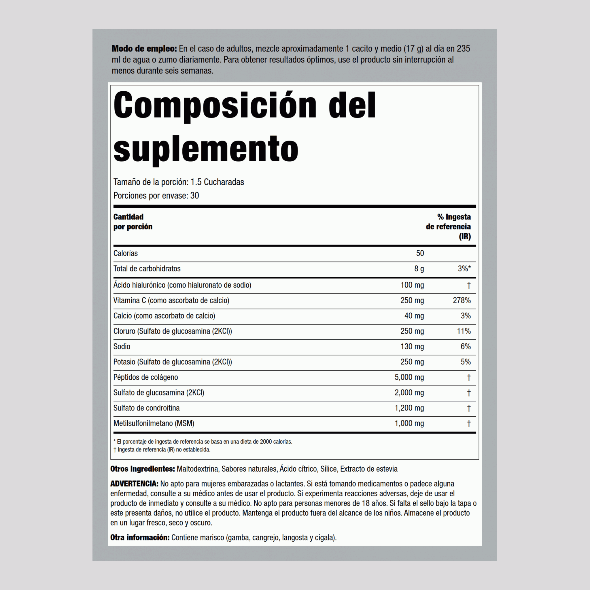 Fórmula de colágeno en polvo para las articulaciones Arthfree, con glucosamina 1.12 lb 510 g Botella/Frasco 2 Botellas/Frascos  