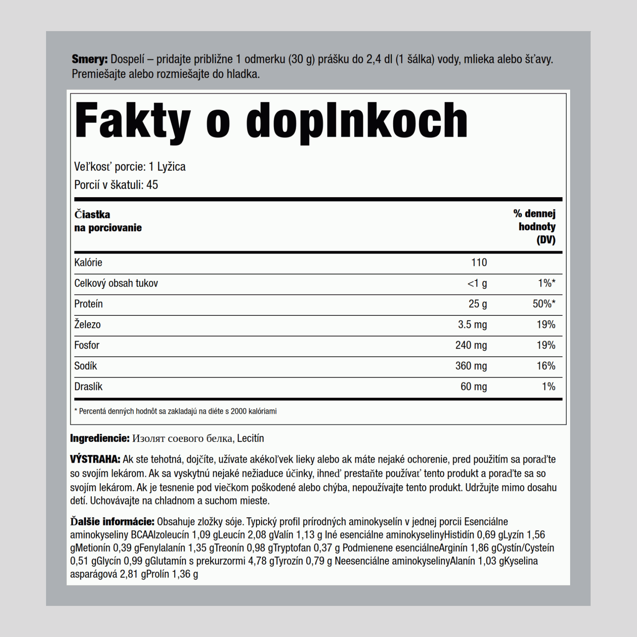 Sójový proteínový izolát – prášok bez príchute 3 lb 1.362 kg Fľaša    