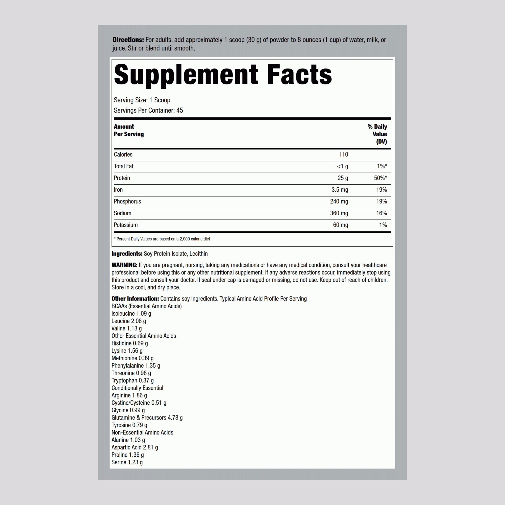 原味大豆分離蛋白粉  3 磅 1.362 千克 酒瓶    