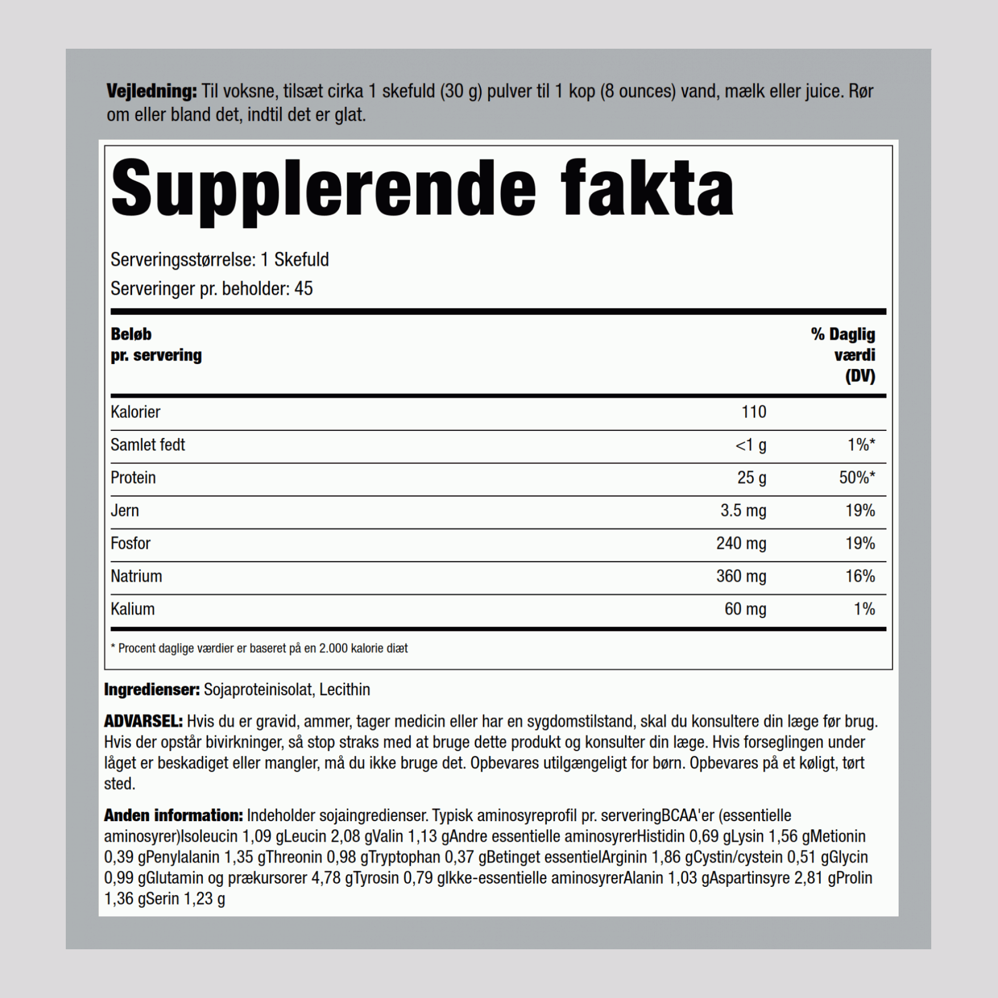 Sojaprotein-isolat-pulver - uden smag 3 pund 1.362 Kg Flaske    