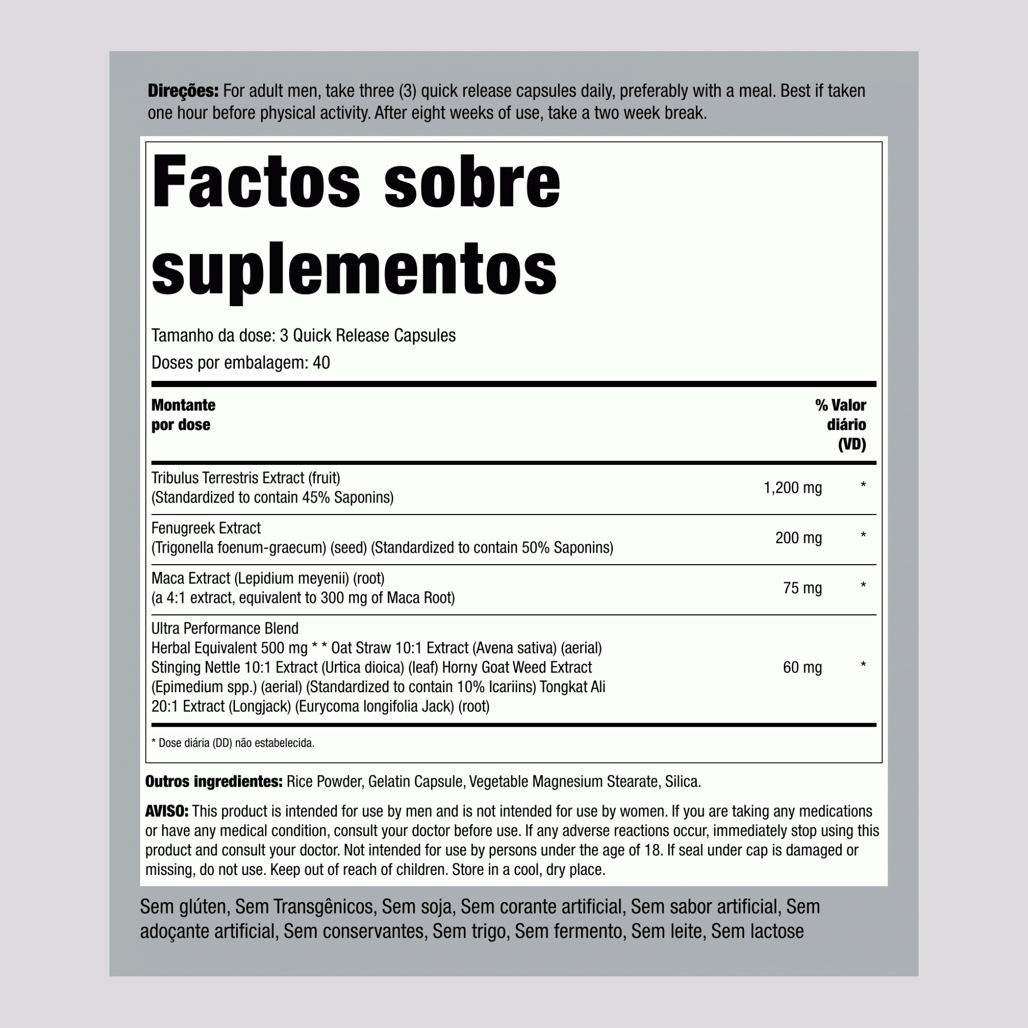 Tribulus Ultra 120 Cápsulas de Rápida Absorção      