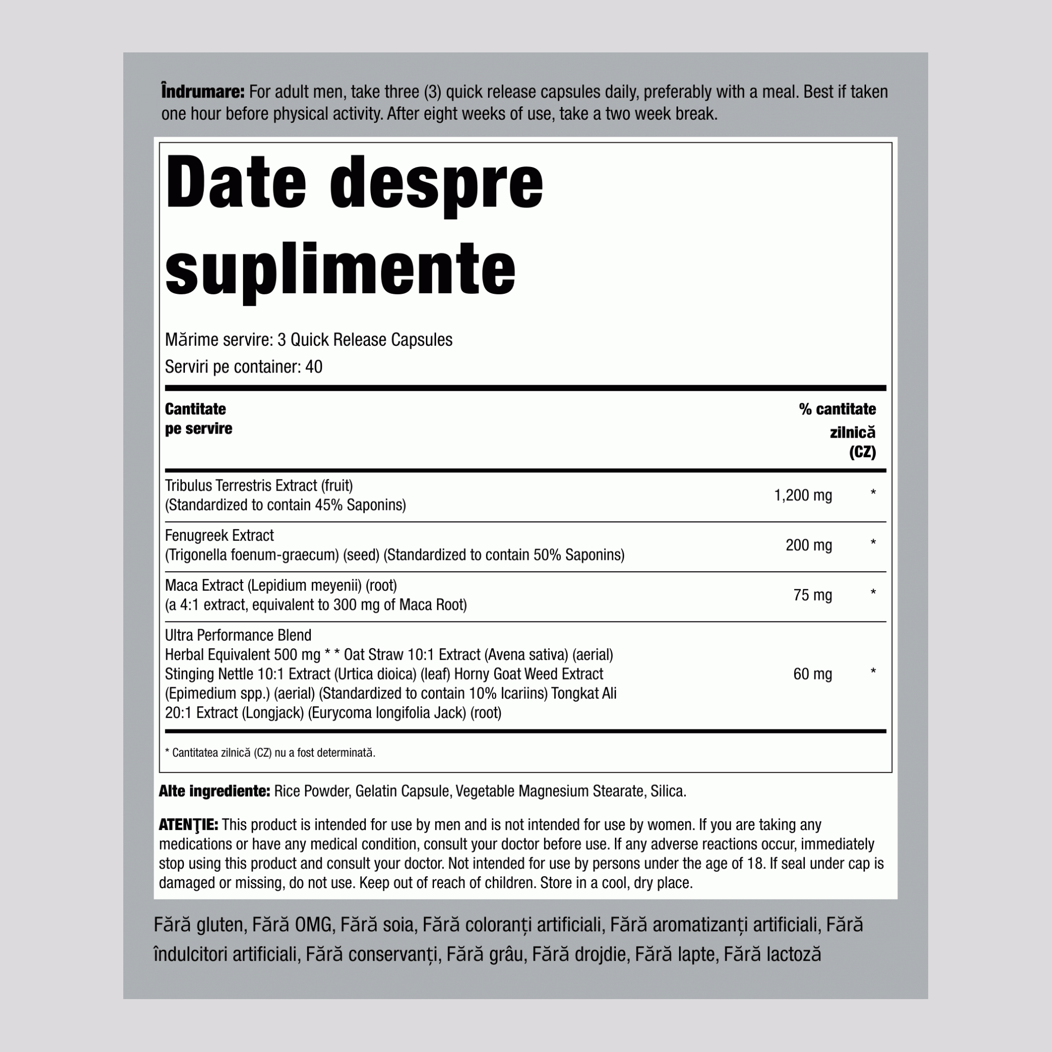 Tribulus Ultra 120 Capsule cu eliberare rapidă      