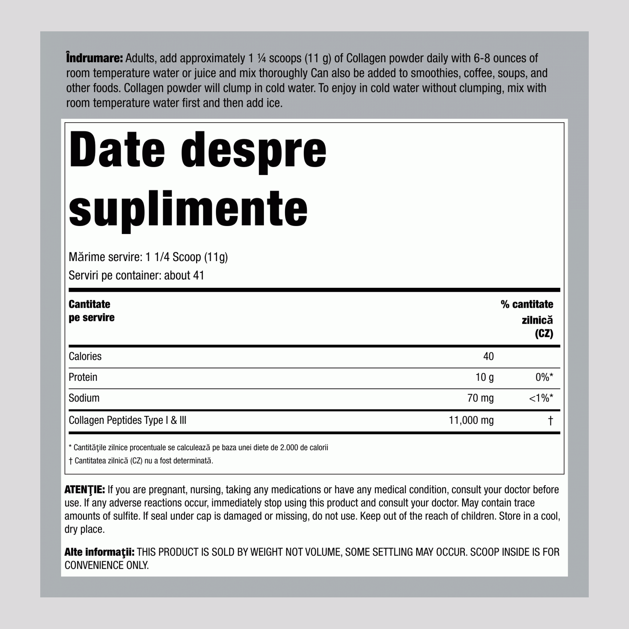 PeptiFit Peptide de colagen tipul I și III 1 lb 454 g Sticlă 2 Sticle   