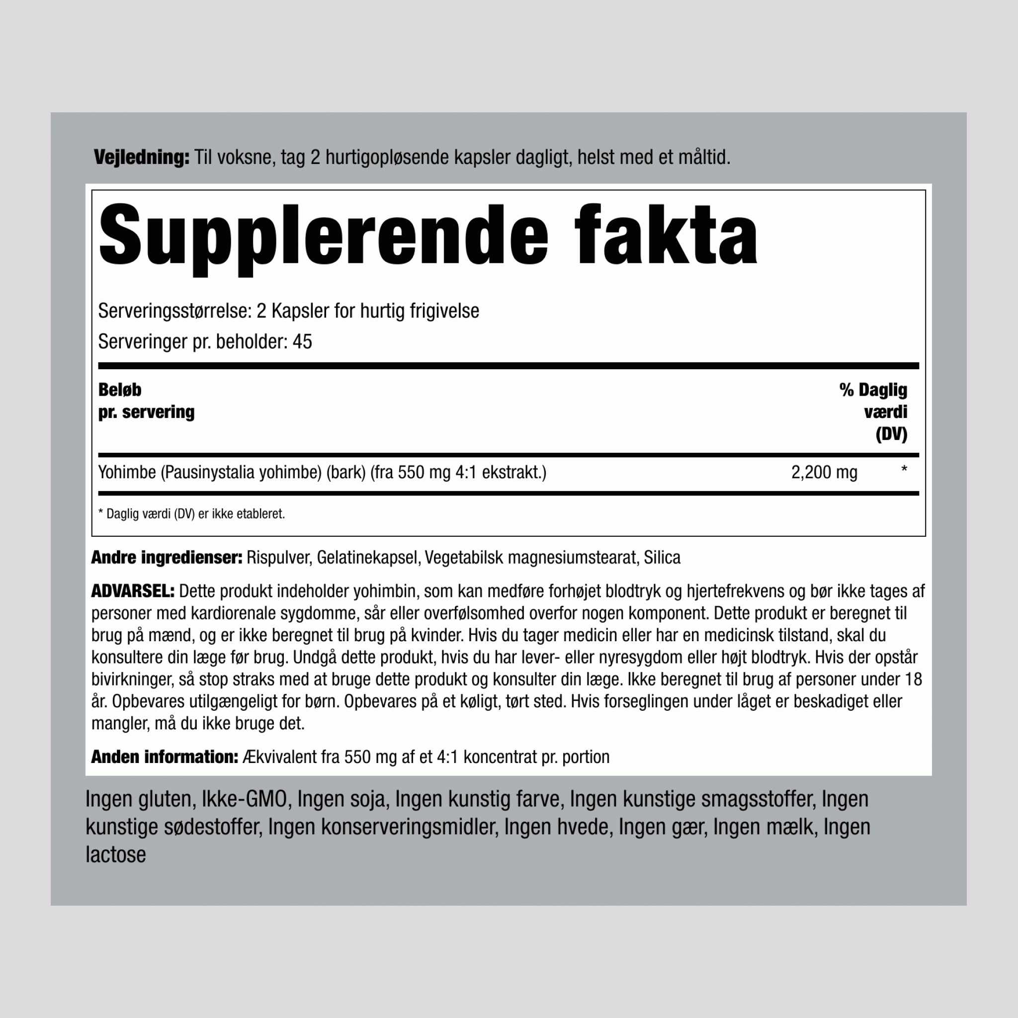 Yohimbe Max, 2200 mg (pr. portion), 90 Hurtig Udløsningskapsler