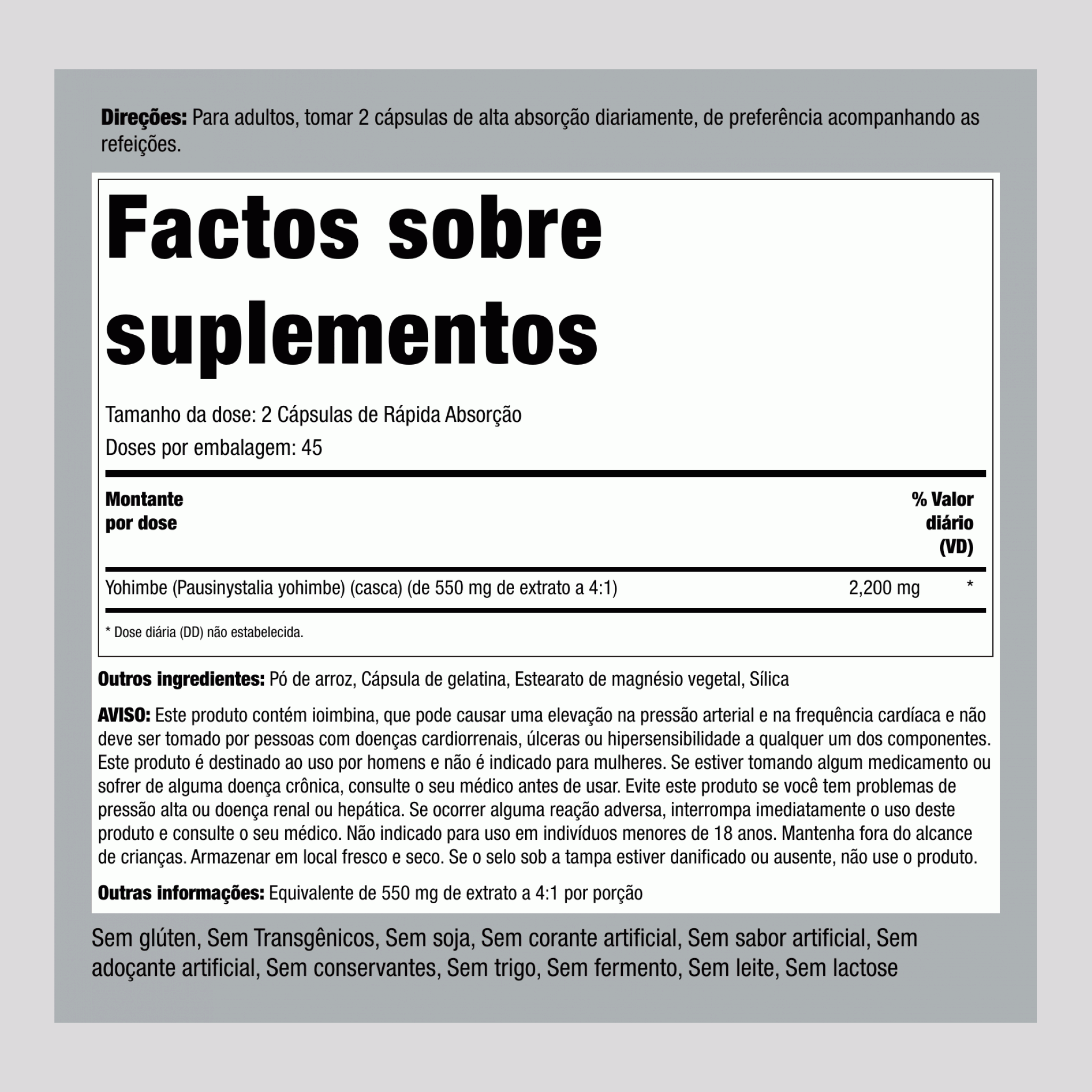 Yohimbe Max, 2200 mg (por porção), 90 Cápsulas de Liberação Rápida