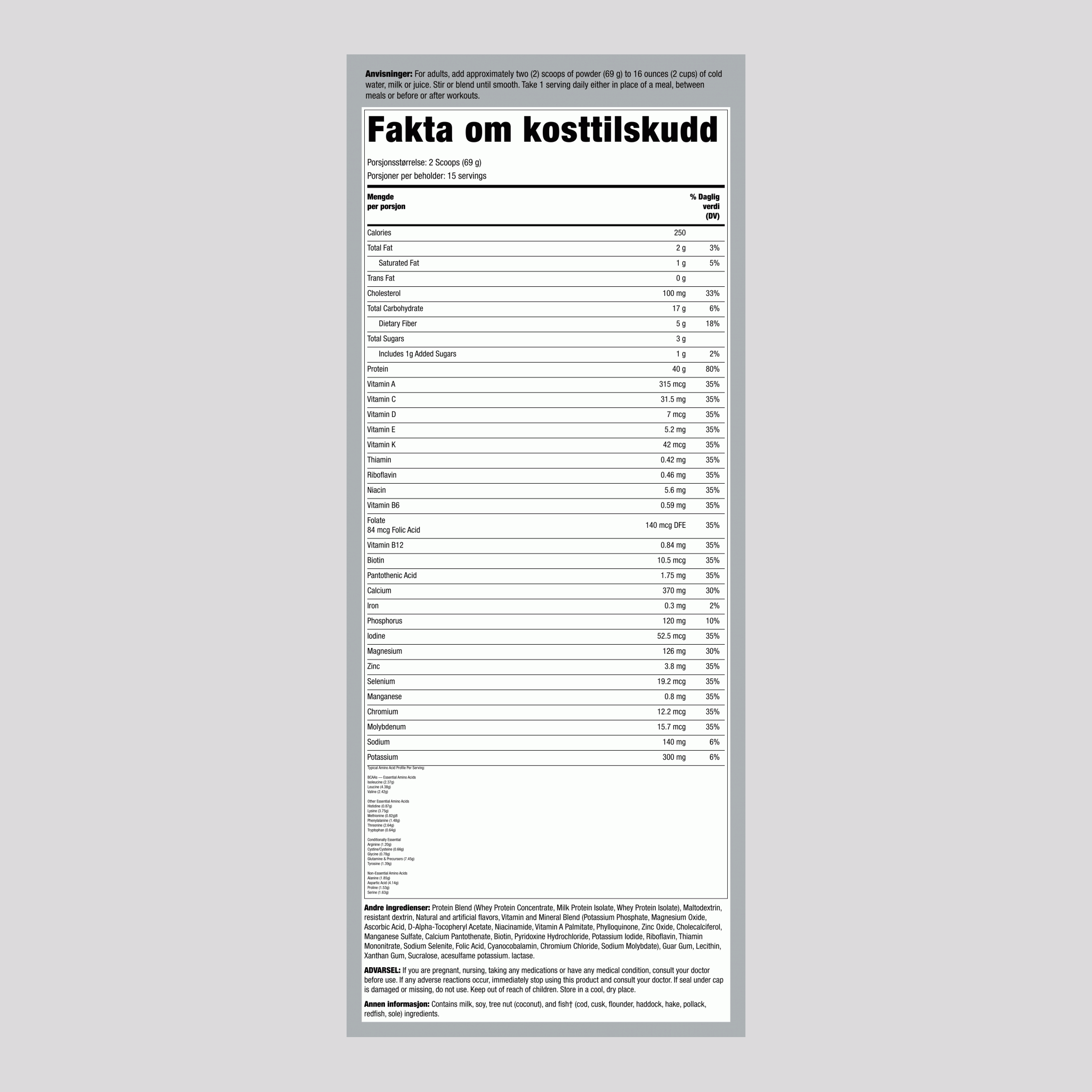 Måltidserstatning, shake NutraFit (vanilje) 2.28 pund 1.035 kg Flaske    