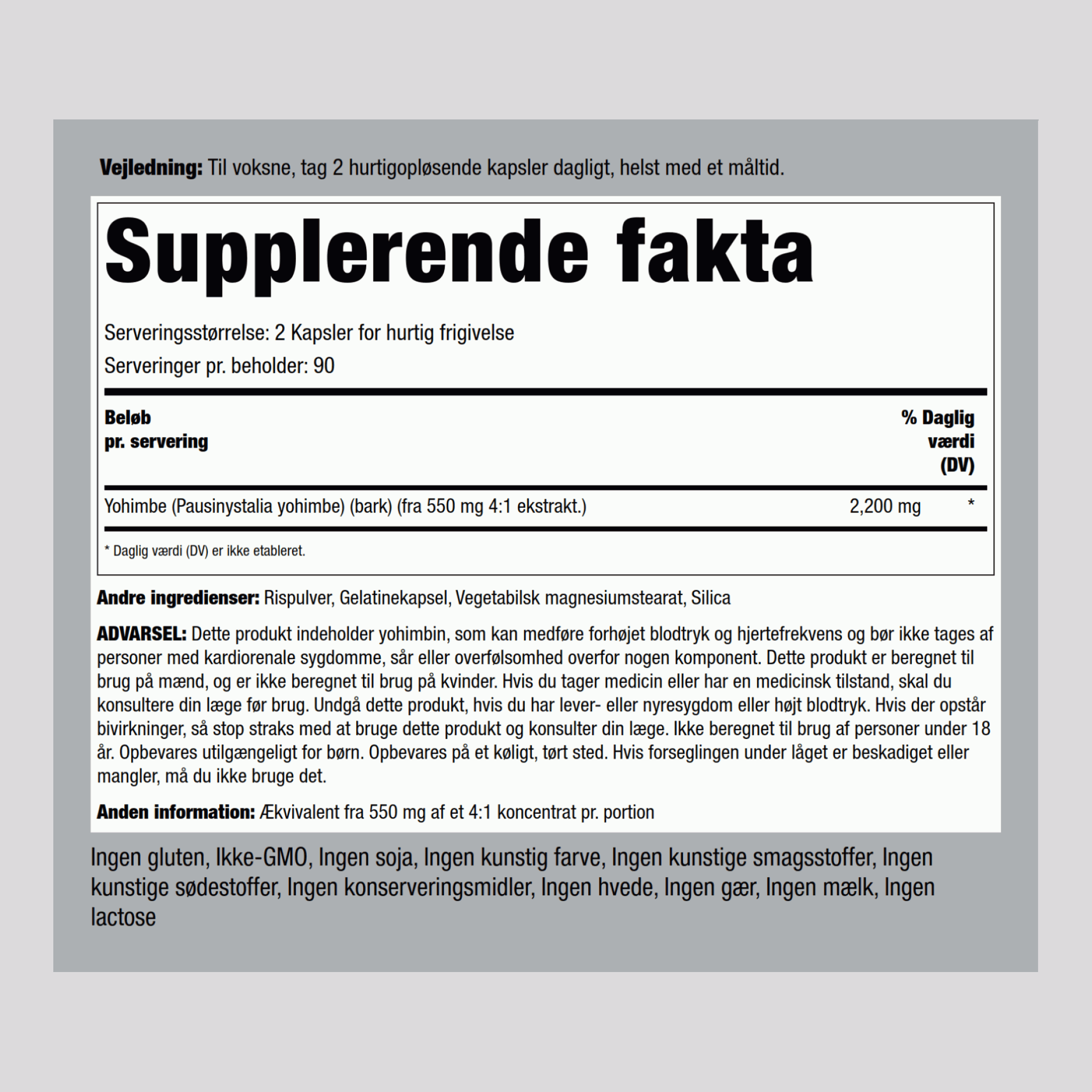 Super Yohimbe Max 2200 2200 mg (pr. dosering) 180 Kapsler for hurtig frigivelse     