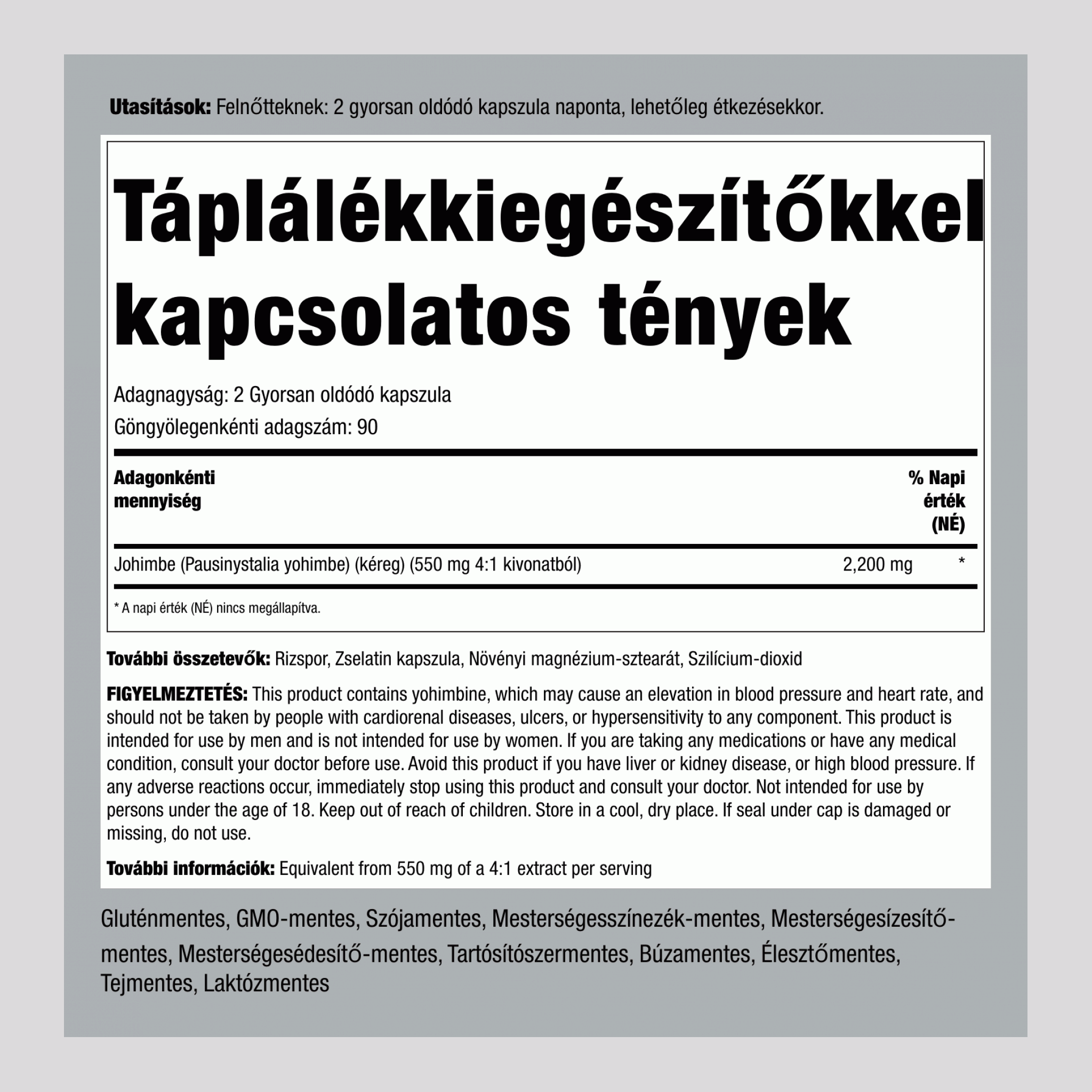 Yohimbe Max, 2200 mg (adagonként), 180 gyors kioldású kapszula
