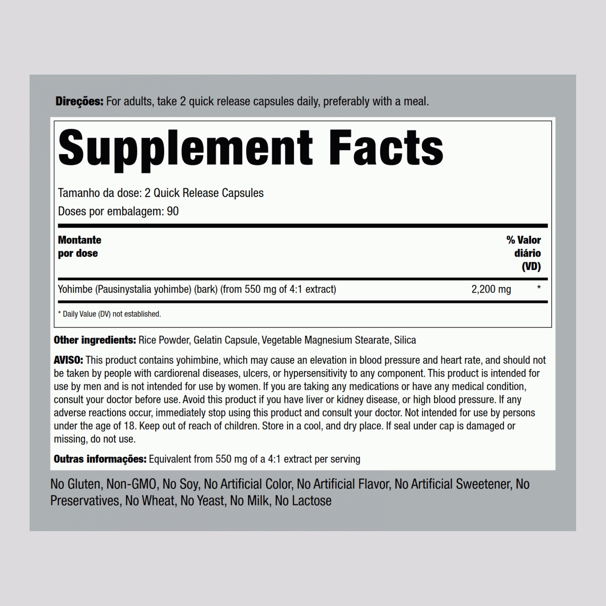 Super Yohimbe Max 2200 2200 mg (por dose) 180 Cápsulas de Rápida Absorção     