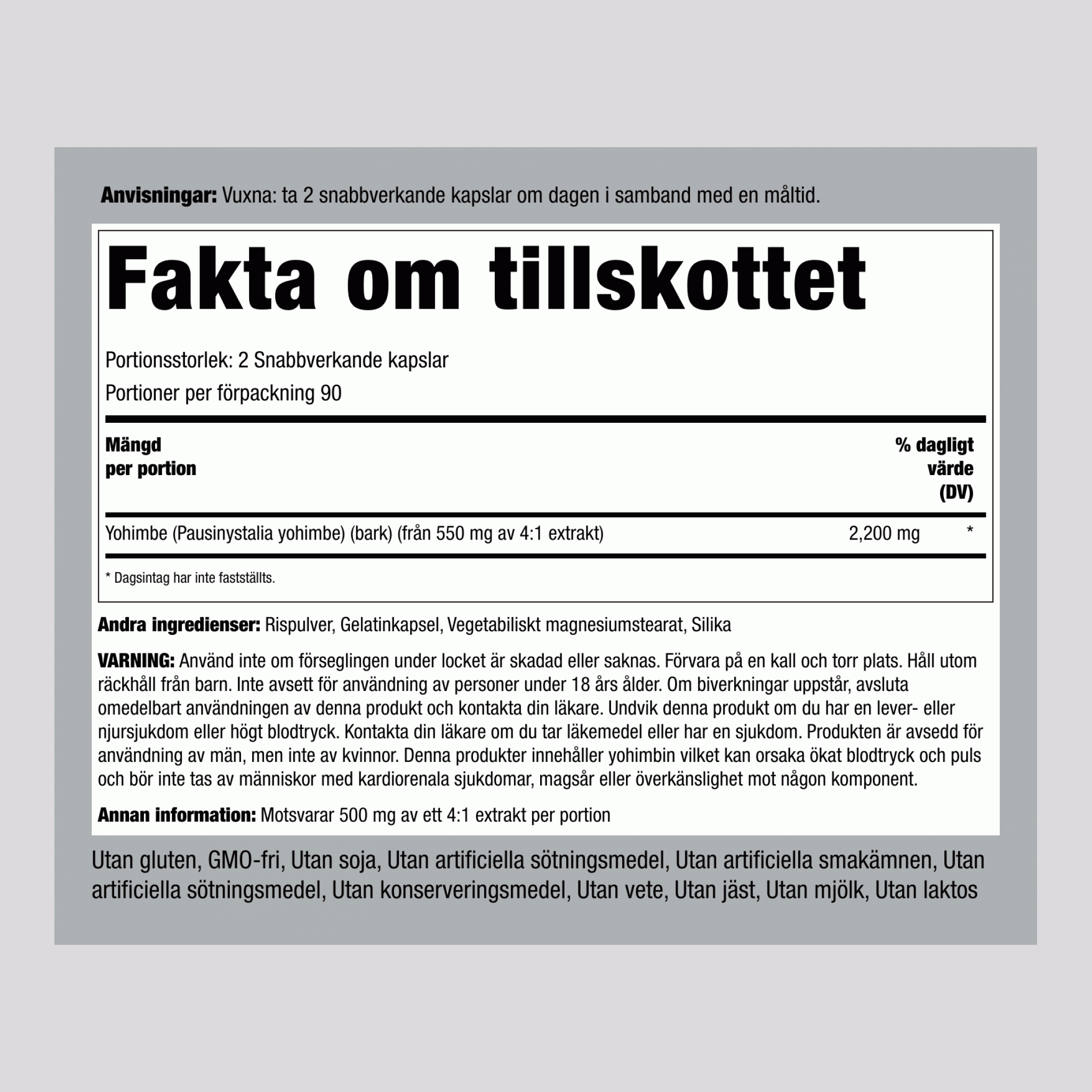 Yohimbe Max, 2200 mg (per portion), 180 Snabbfrisläppande kapslar