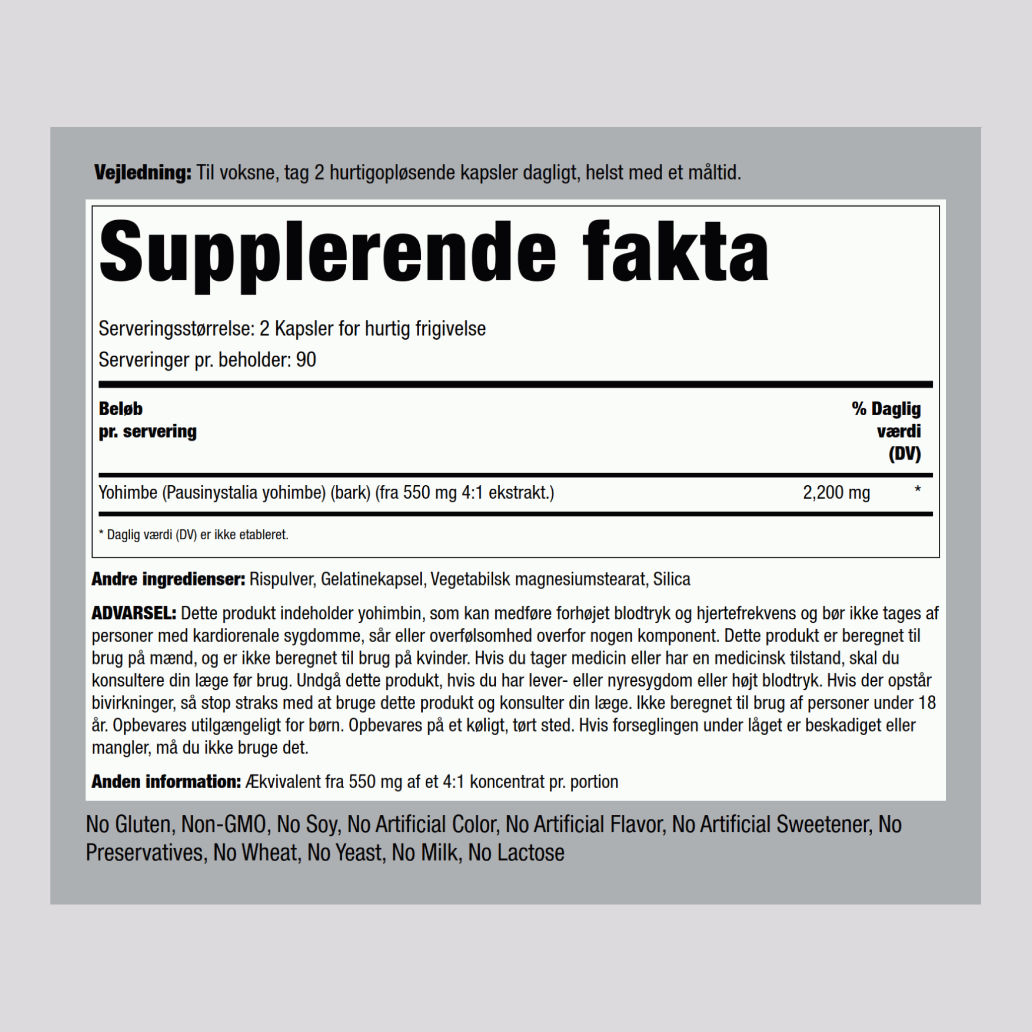 Super Yohimbe Max 2200 2200 mg (pr. dosering) 180 Kapsler for hurtig frigivelse     