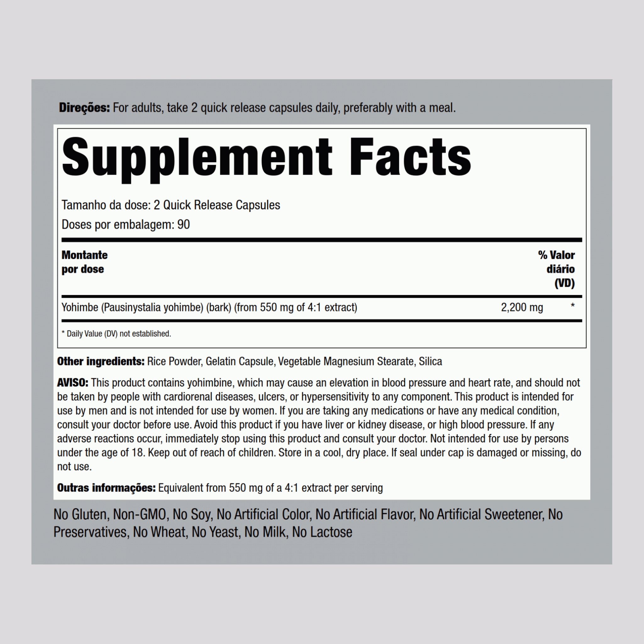 Super Yohimbe Max 2200 2200 mg (por dose) 180 Cápsulas de Rápida Absorção     