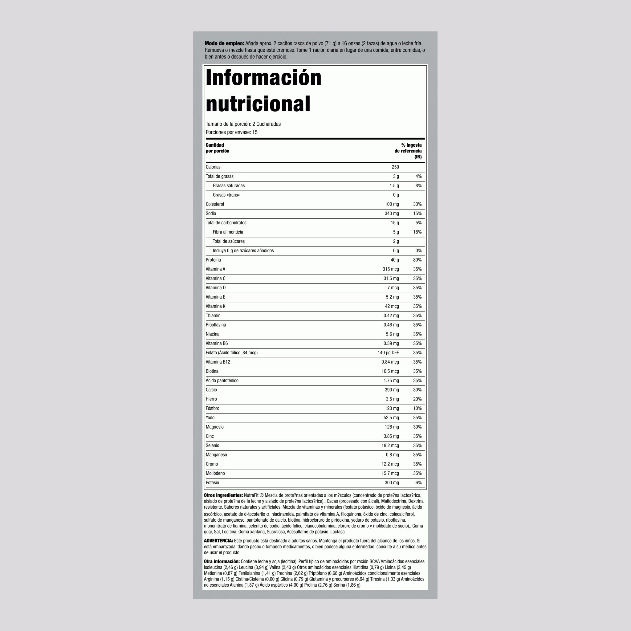 Batido para sustitución de comidas NutraFit (sabor Dark Chocolate) 2.34 lb 1.065 Kg Botella/Frasco    