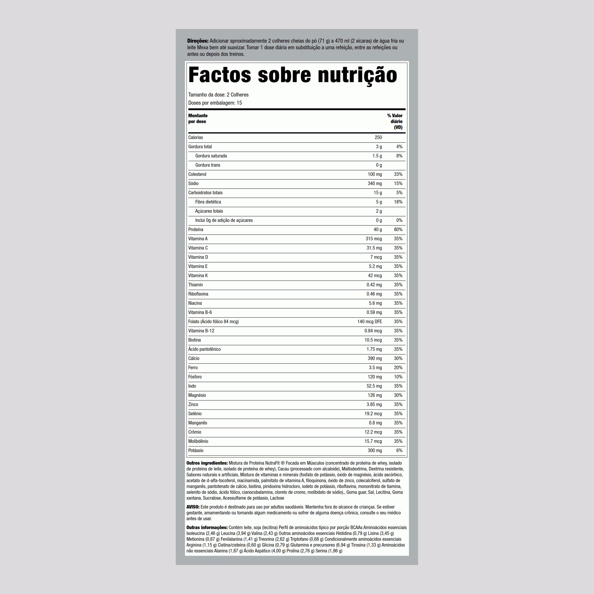 Shake de Reposição Alimentar NutraFit (chocolate preto) 2.34 lb 1.065 Kg Frasco    