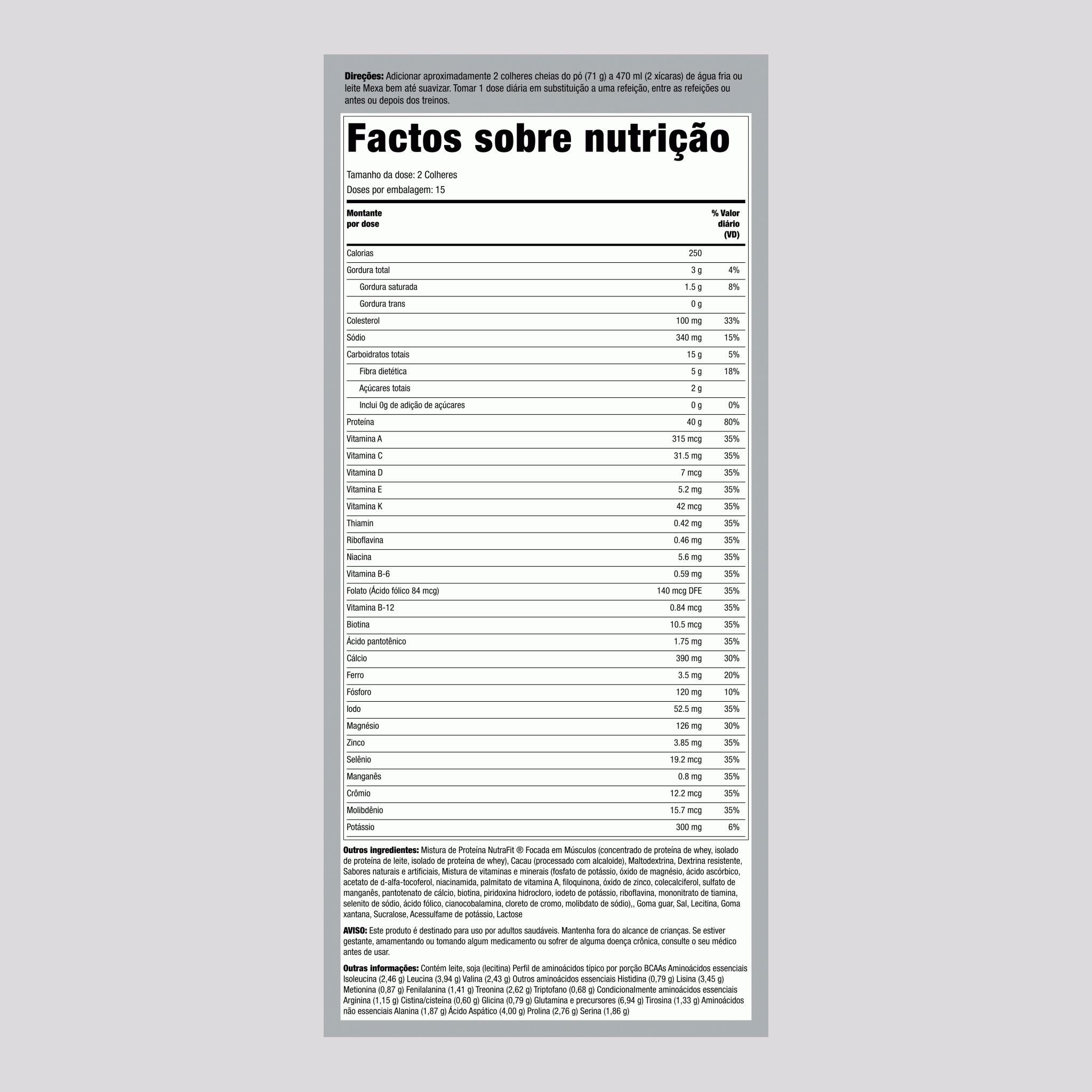 Shake de Reposição Alimentar NutraFit (chocolate preto) 2.34 lb 1.065 Kg Frasco    