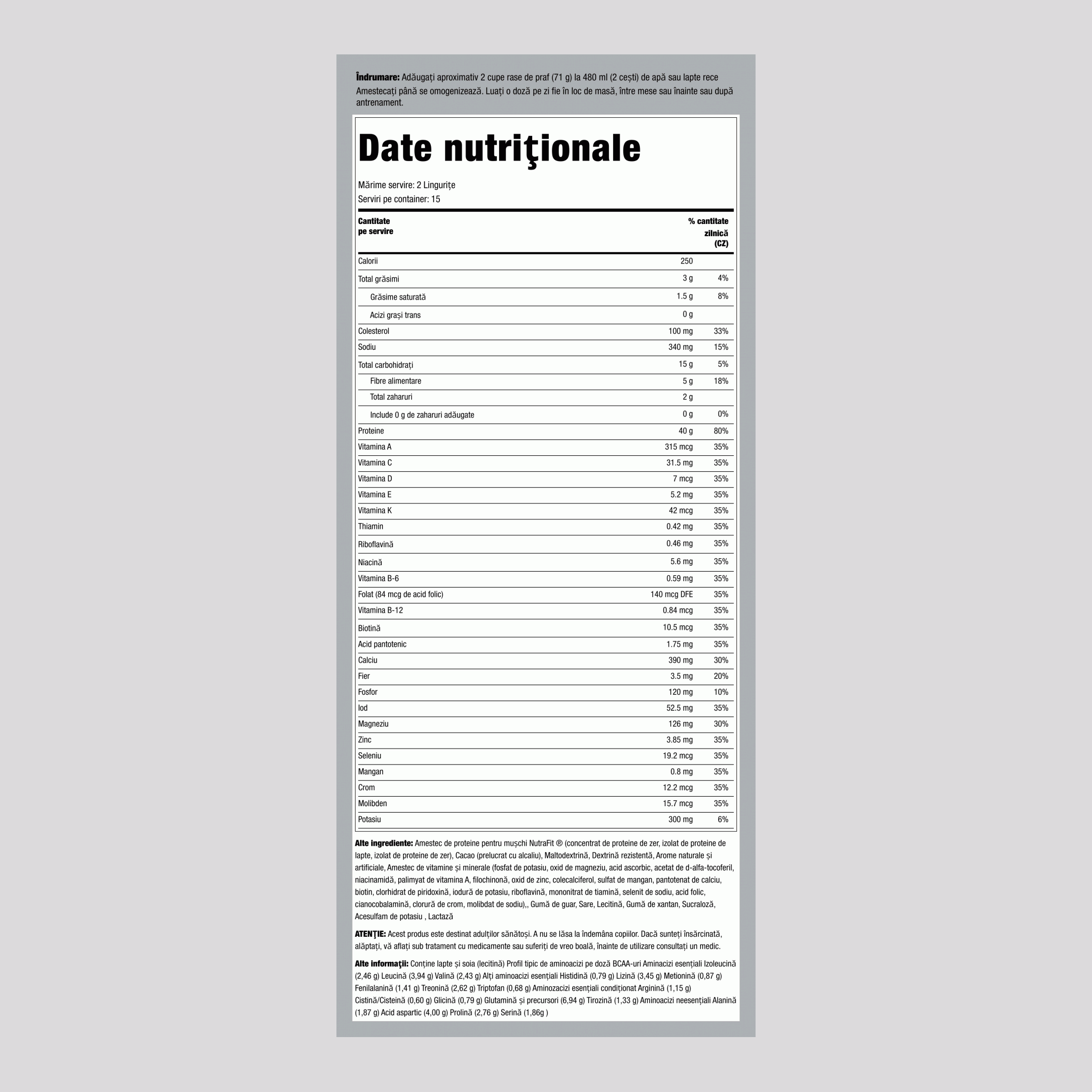 Shake înlocuitor NutraFit (ciocolată amăruie) 2.34 lb 1.065 Kg Sticlă    