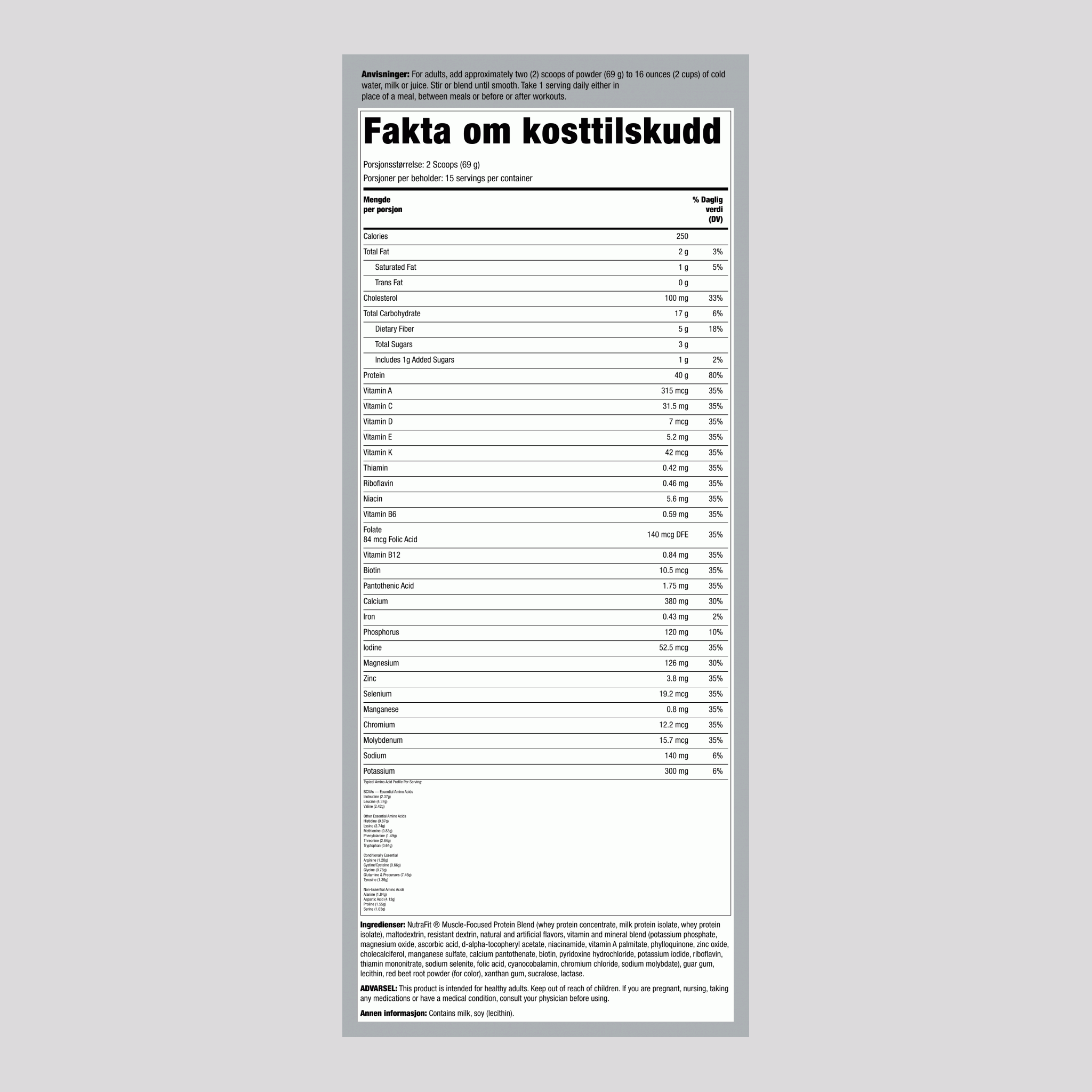 Måltidserstatning, shake NutraFit (jordbærsnurr) 2.28 pund 1.035 kg Flaske    