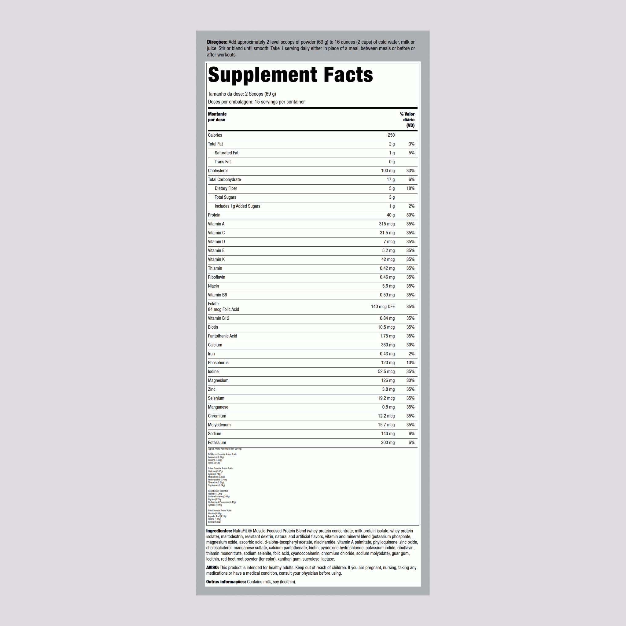 Shake de Reposição Alimentar NutraFit (torpedo de morango) 2.28 lbs 1.035 Kg Frasco    