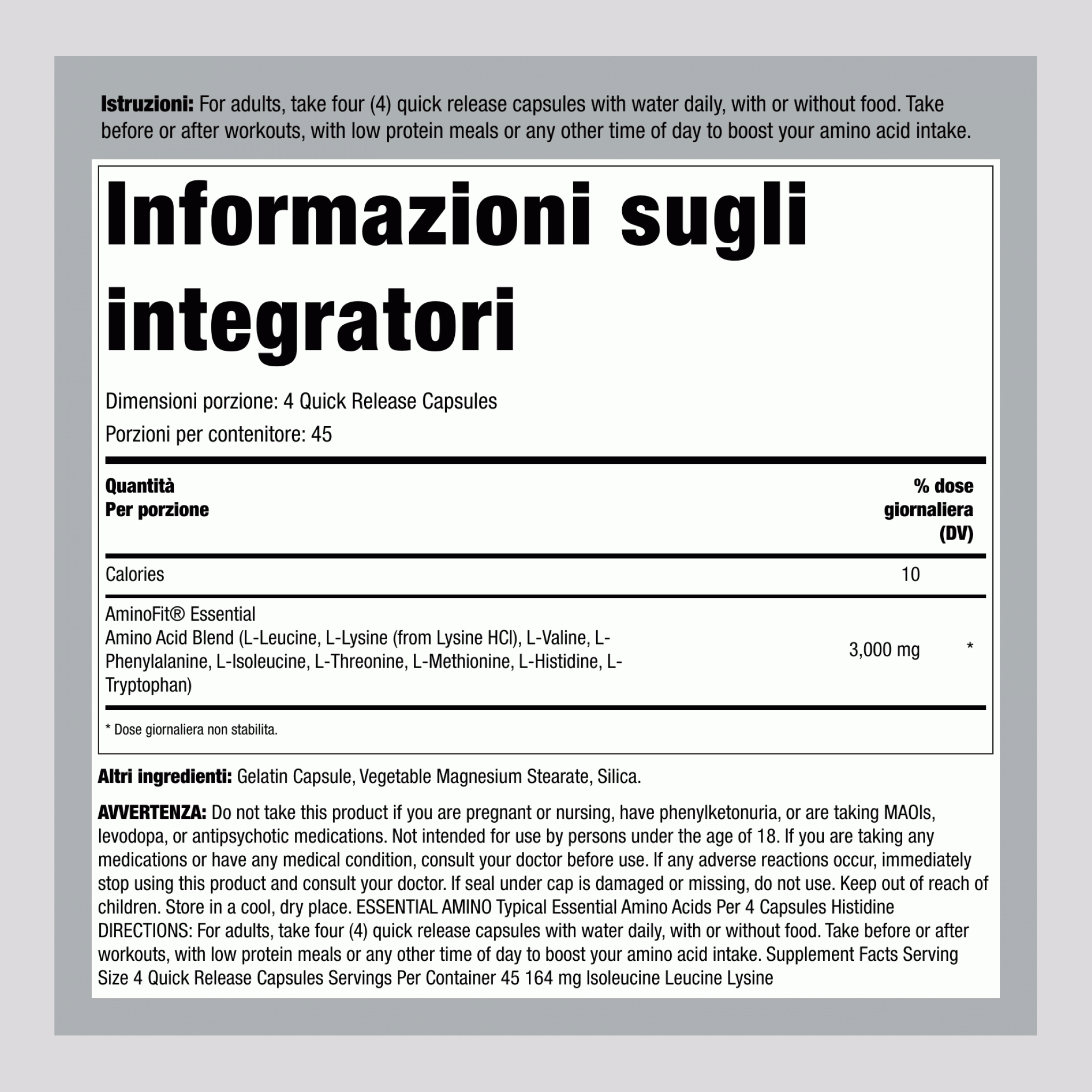 AminoFit 3000 mg 180 Capsule a rilascio rapido      