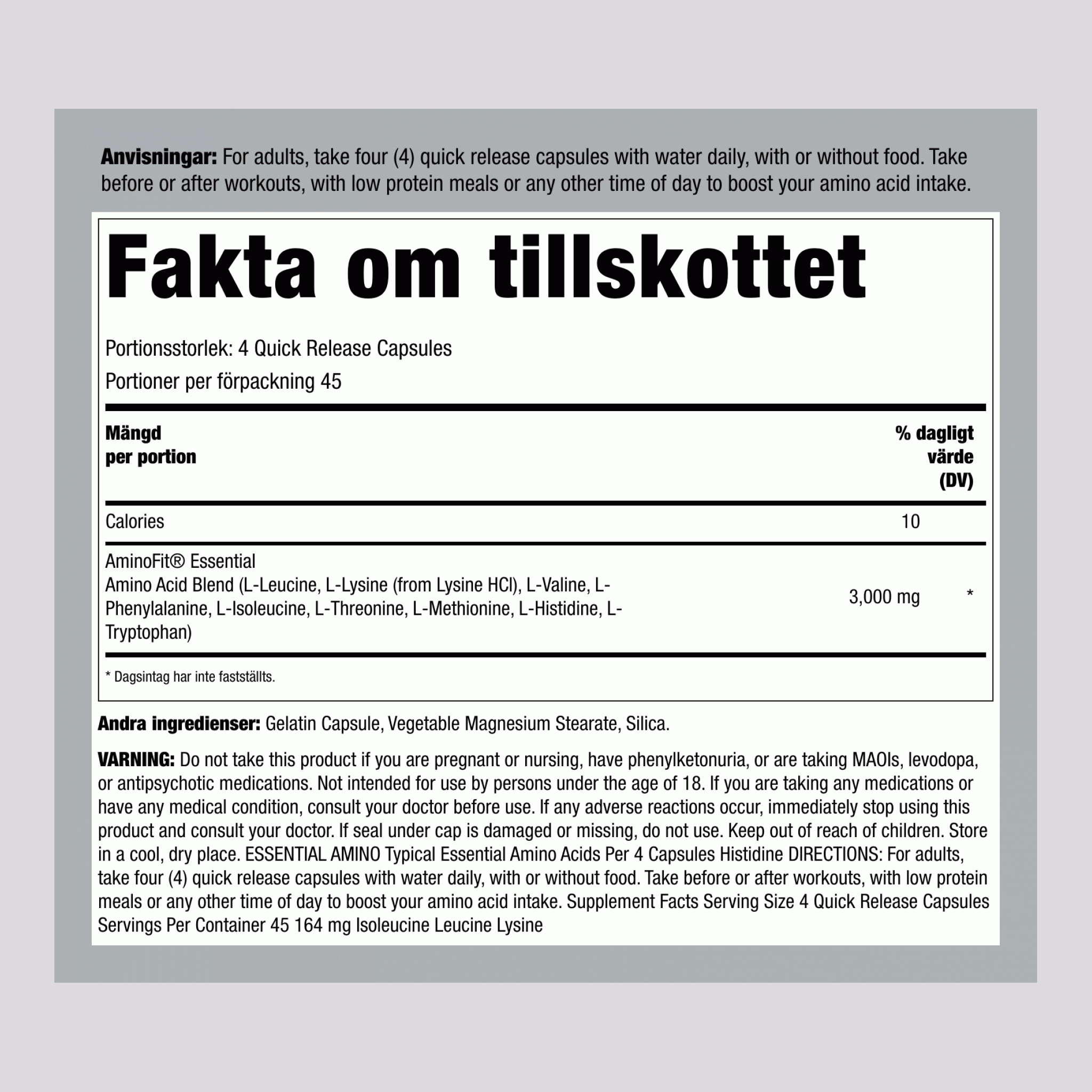 AminoFit 3000 mg 180 Snabbverkande kapslar      