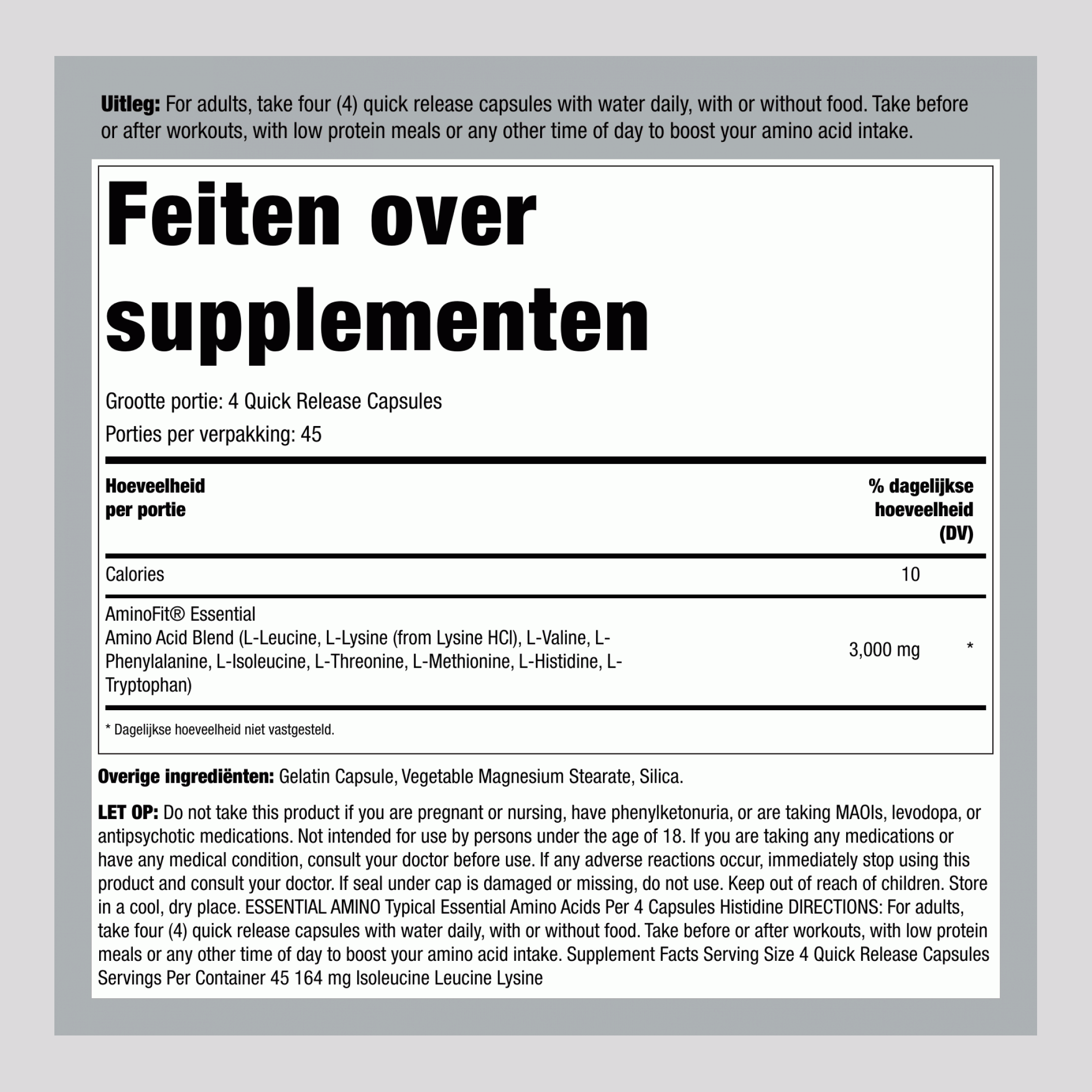 AminoFit 3000 mg 180 Snel afgevende capsules 2 Flessen     