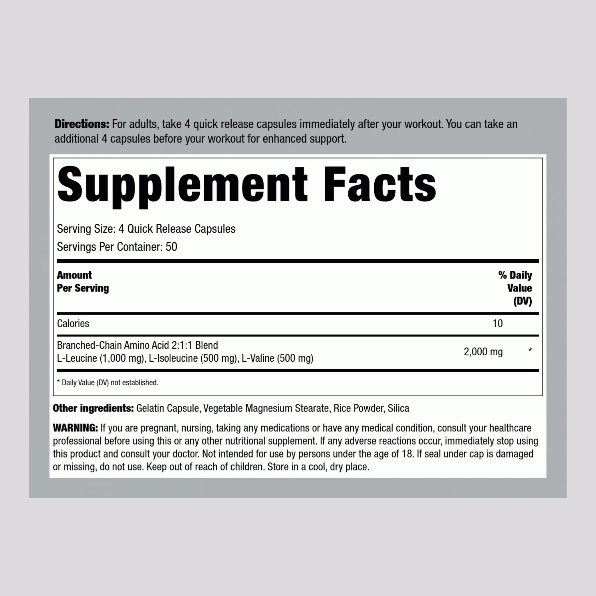 BCAAFit 2000, 2000 mg (per serving), 200 Capsules