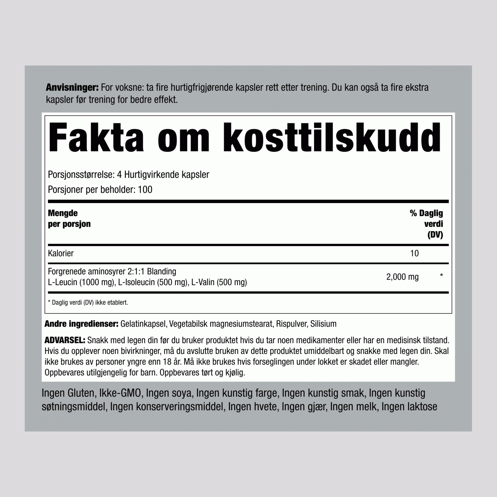 BCAAFit 2000 2000 mg (per dose) 400 Kapsler     