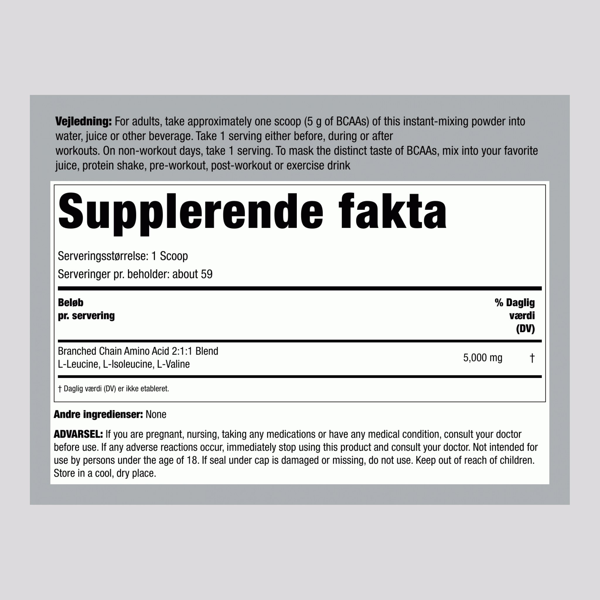 BCAAFit 5000 pulver 5000 mg (pr. dosering) 12 oz 340 g Flaske 2 Flasker