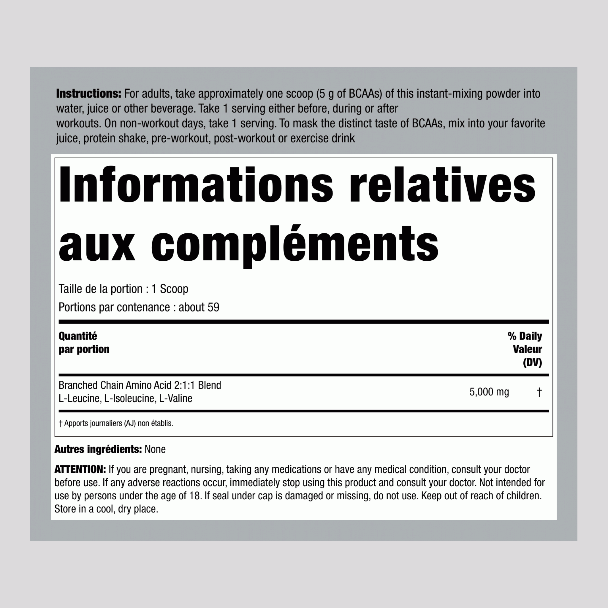 BCAAFit 5000 poudre 5000 mg (par portion) 12 once 340 g Bouteille 2 Bouteilles