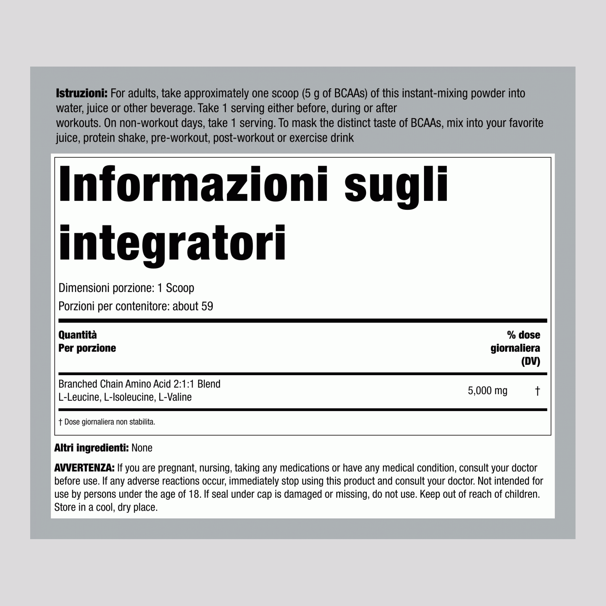 BCAAFit 5000 polvere 5000 mg (per dose) 12 oz 340 g Bottiglia 2 Bottiglie