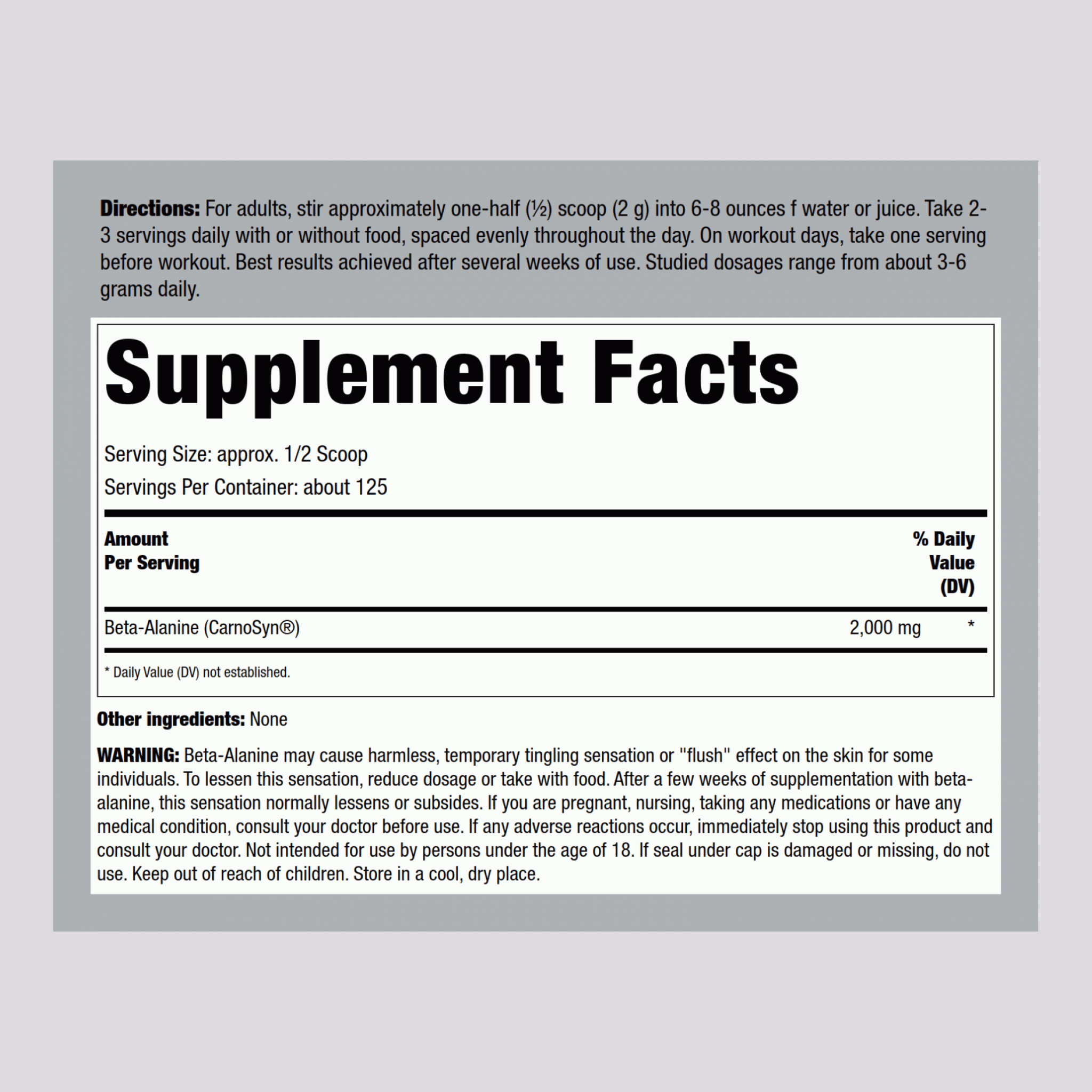 β-丙氨酸粉   2000 mg 8.82 oz 250 g 酒瓶  
