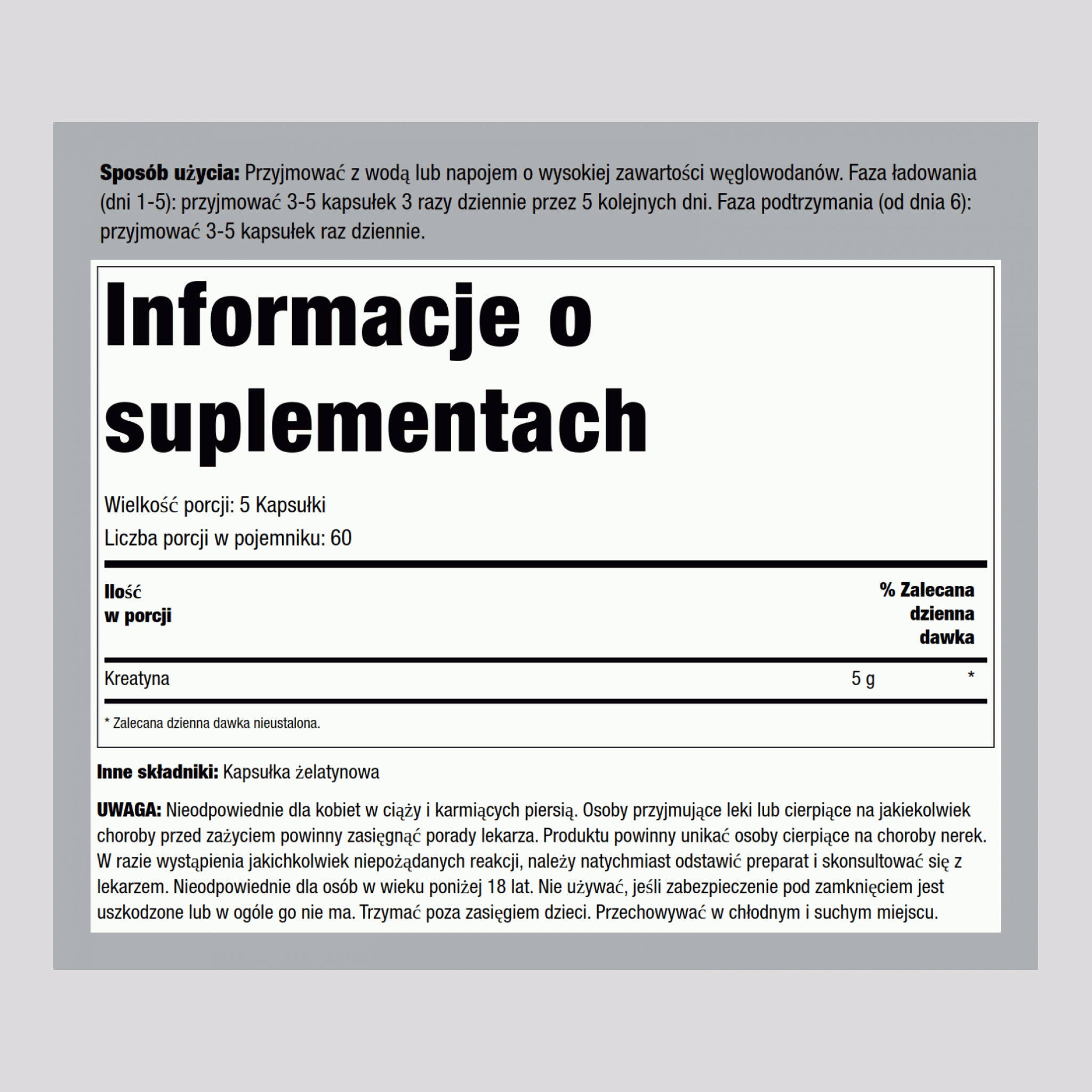 Niemiecka Monohydrat kretyny (Creapure) 1000 mg 300 Kapsułki     