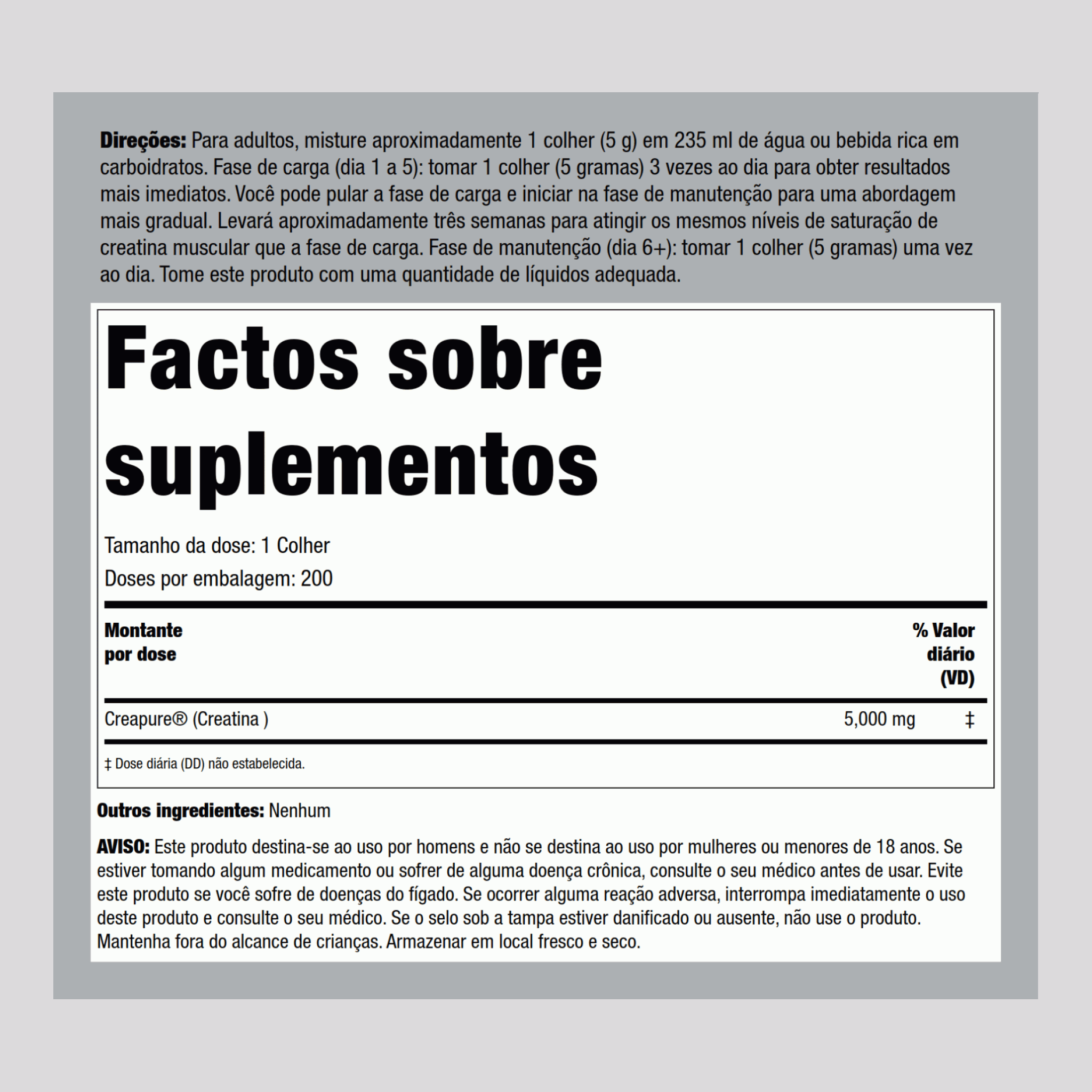 Alemã Monoidrato de creatina (Creapure) 5000 mg (por dose) 2.2 lb 1000 g Frasco  