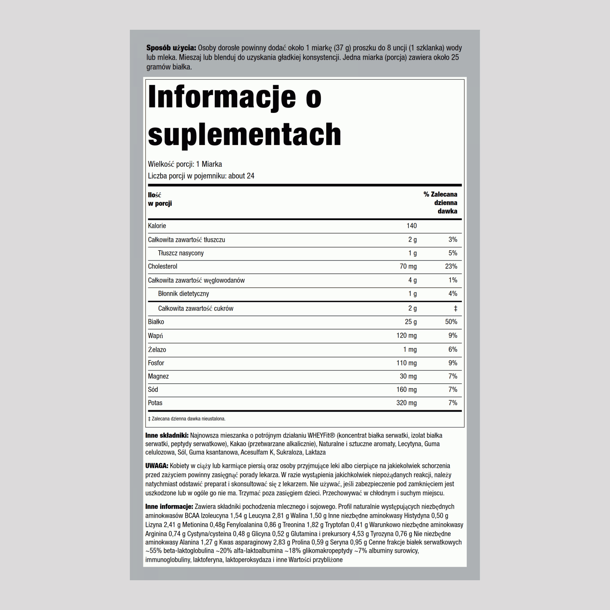 Białko WheyFit (czekolada holenderska) 2 lb 908 g Butelka    