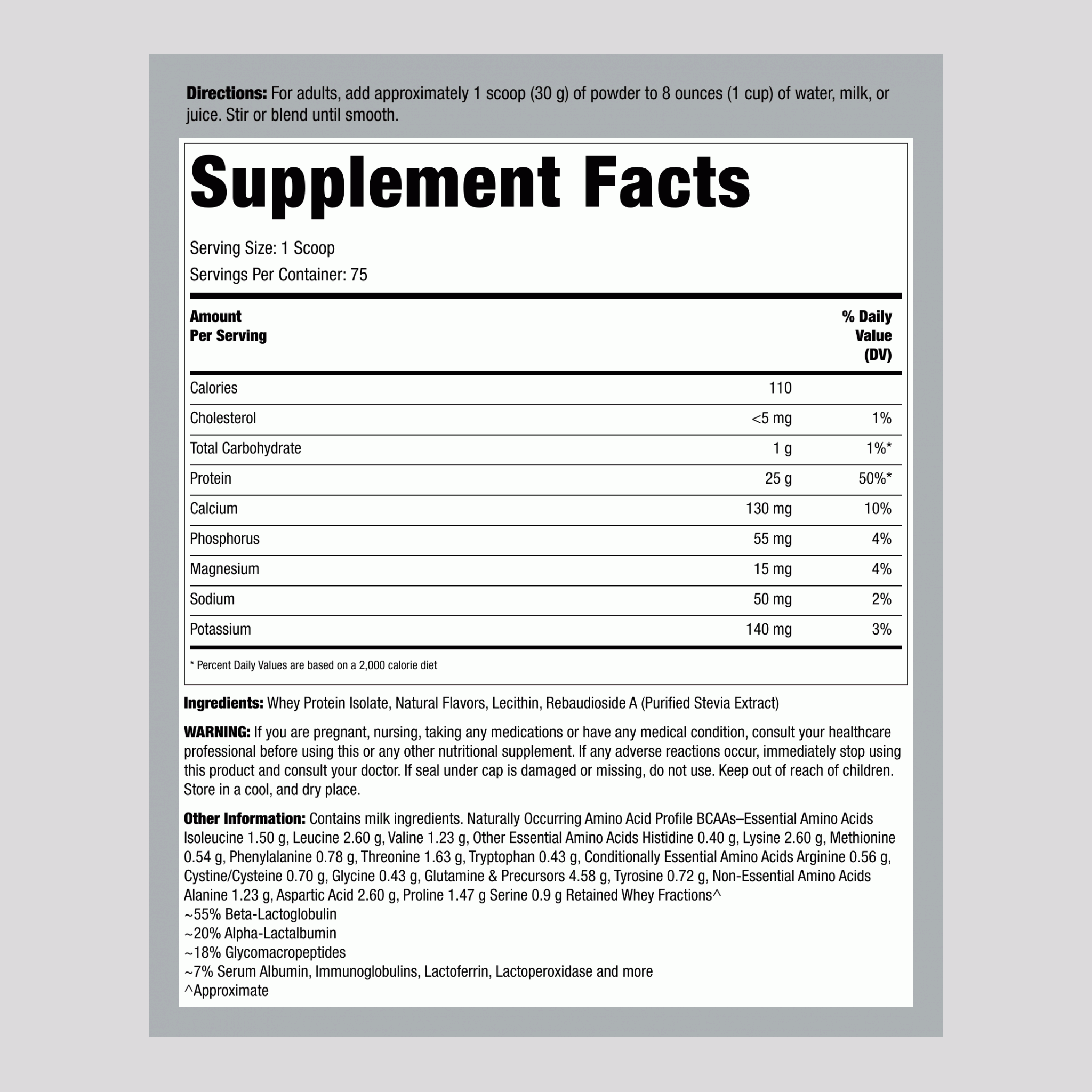 乳清蛋白 分離乳清（天然香草） 5 磅 2.268 千克 酒瓶    