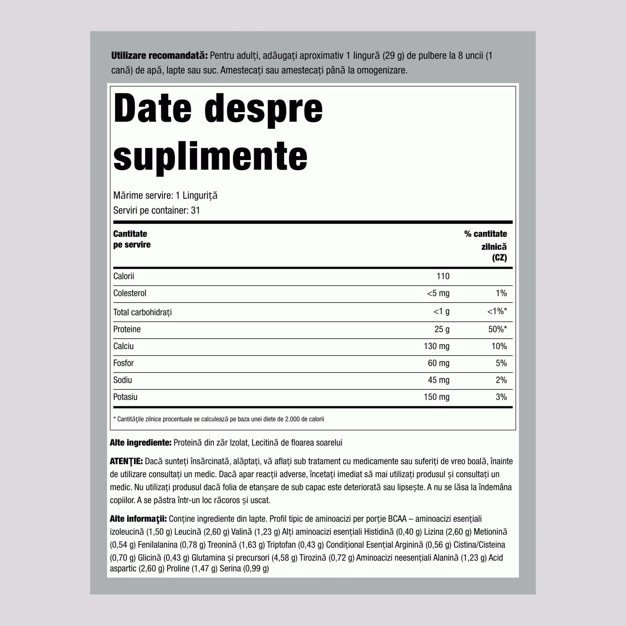 100% WheyFit Izolat (fără aromatizanți și fără îndulcitori) 2 lb 908 g Sticlă    