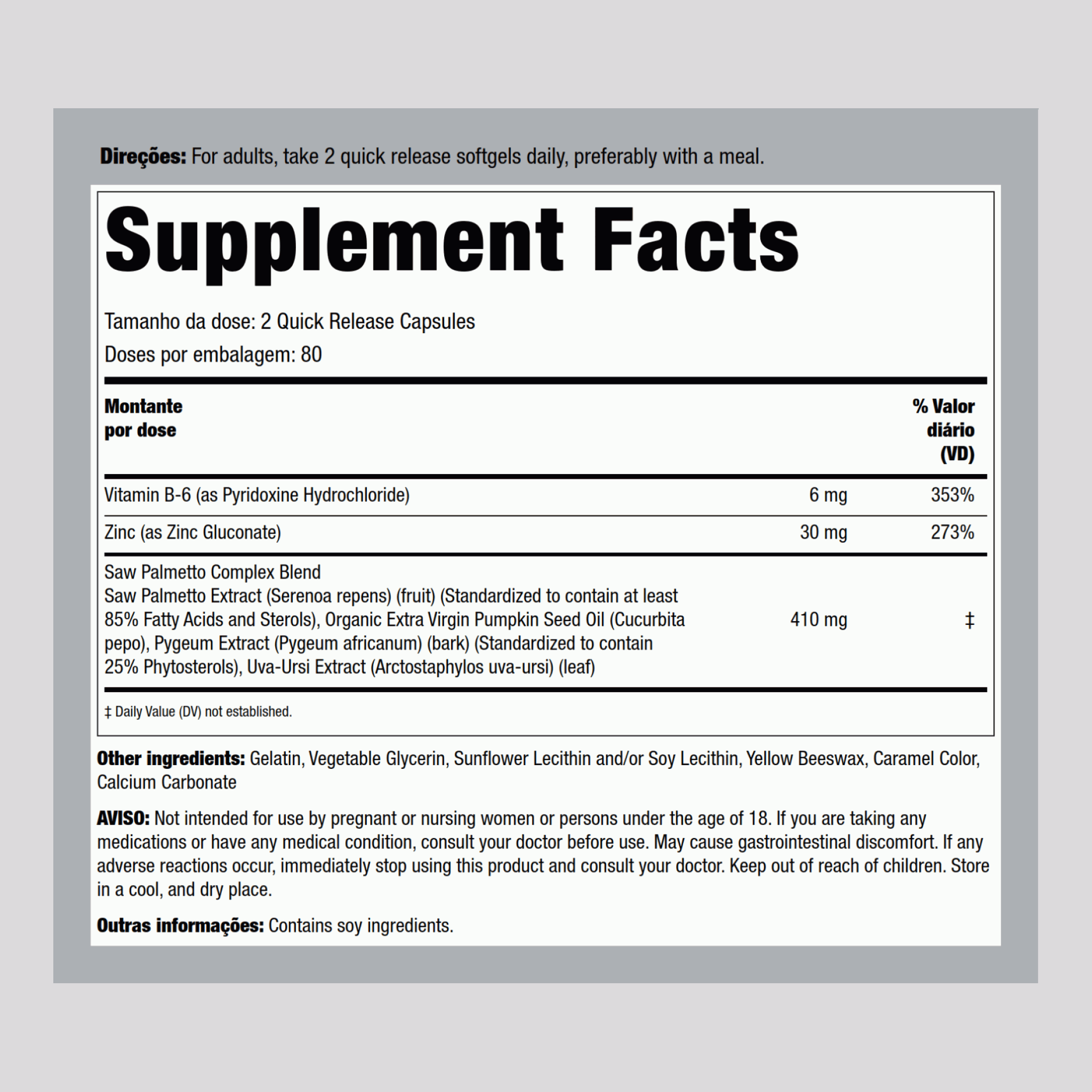 Palmeira anã  410 mg 160 Cápsulas de Rápida Absorção 2 Frascos  