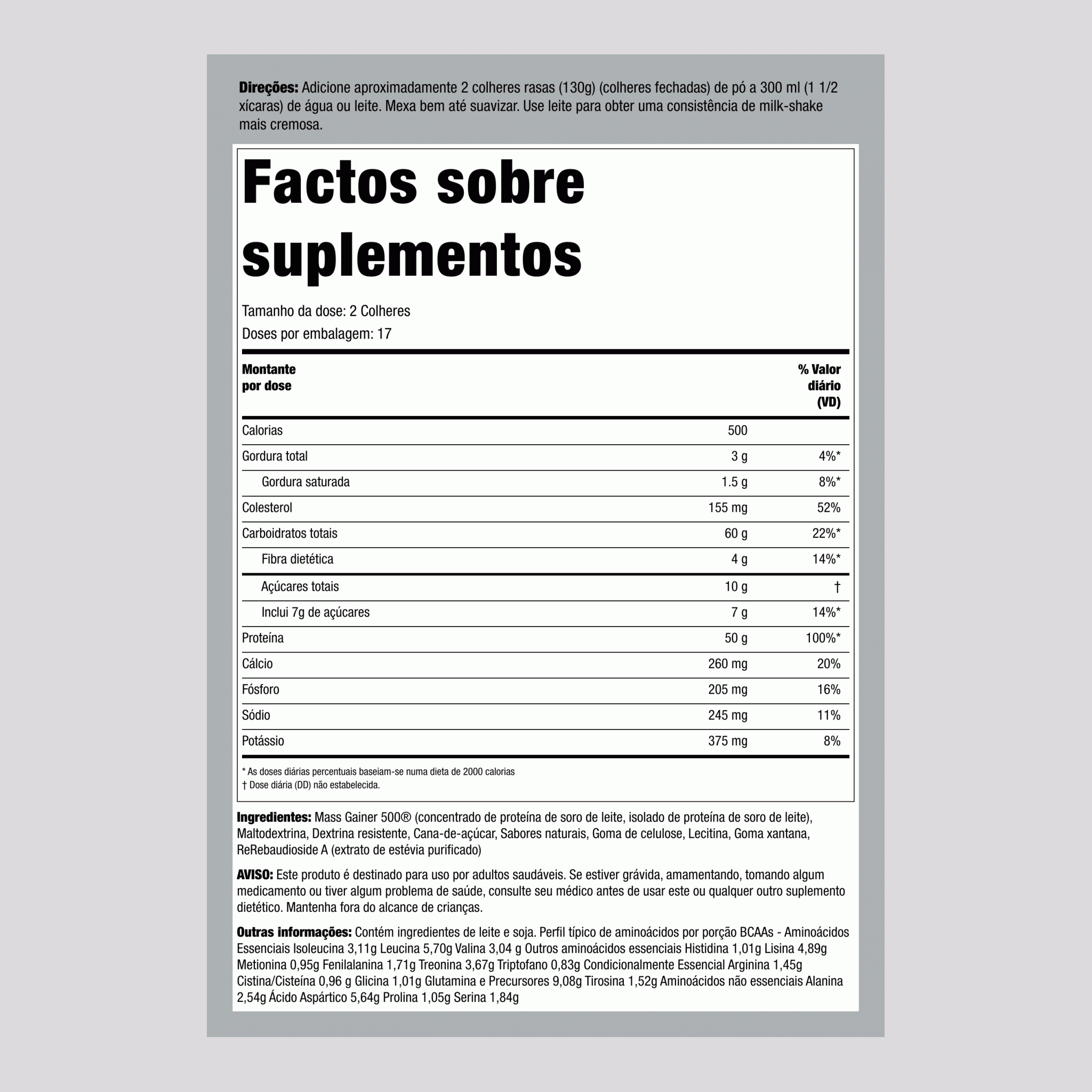 Suplemento para Ganho de Peso 500 (Sabor natural de baunilha) 5 lb 2.268 Kg Frasco    