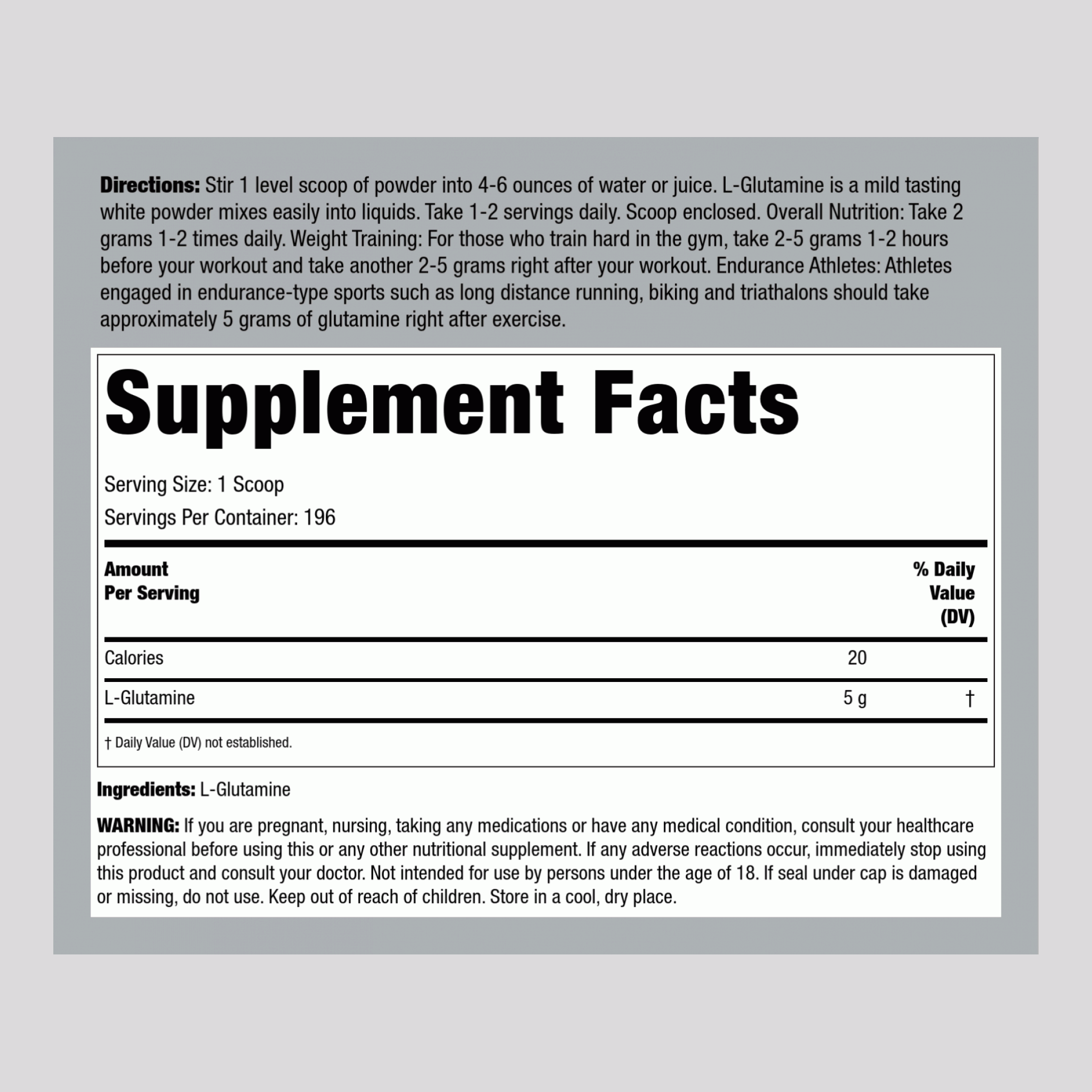 L-Glutamine Powder, 5000 mg, 2.2 lbs (1000 g) Bottle