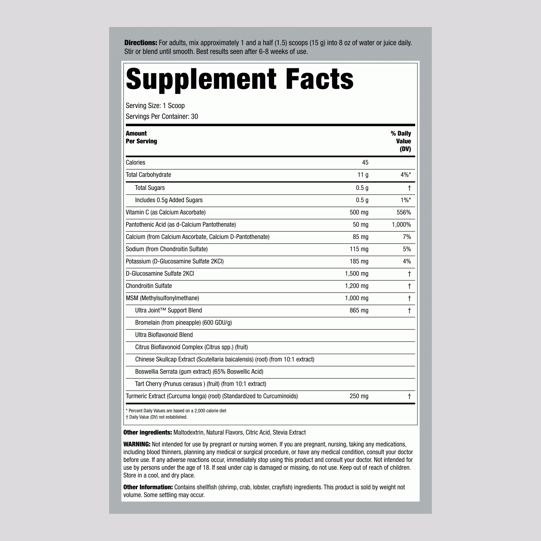 Glucosamine, Chondroitin, Turmeric & MSM Powder UltraJoint, 1 lb (454 g) Bottle, 2  Bottles